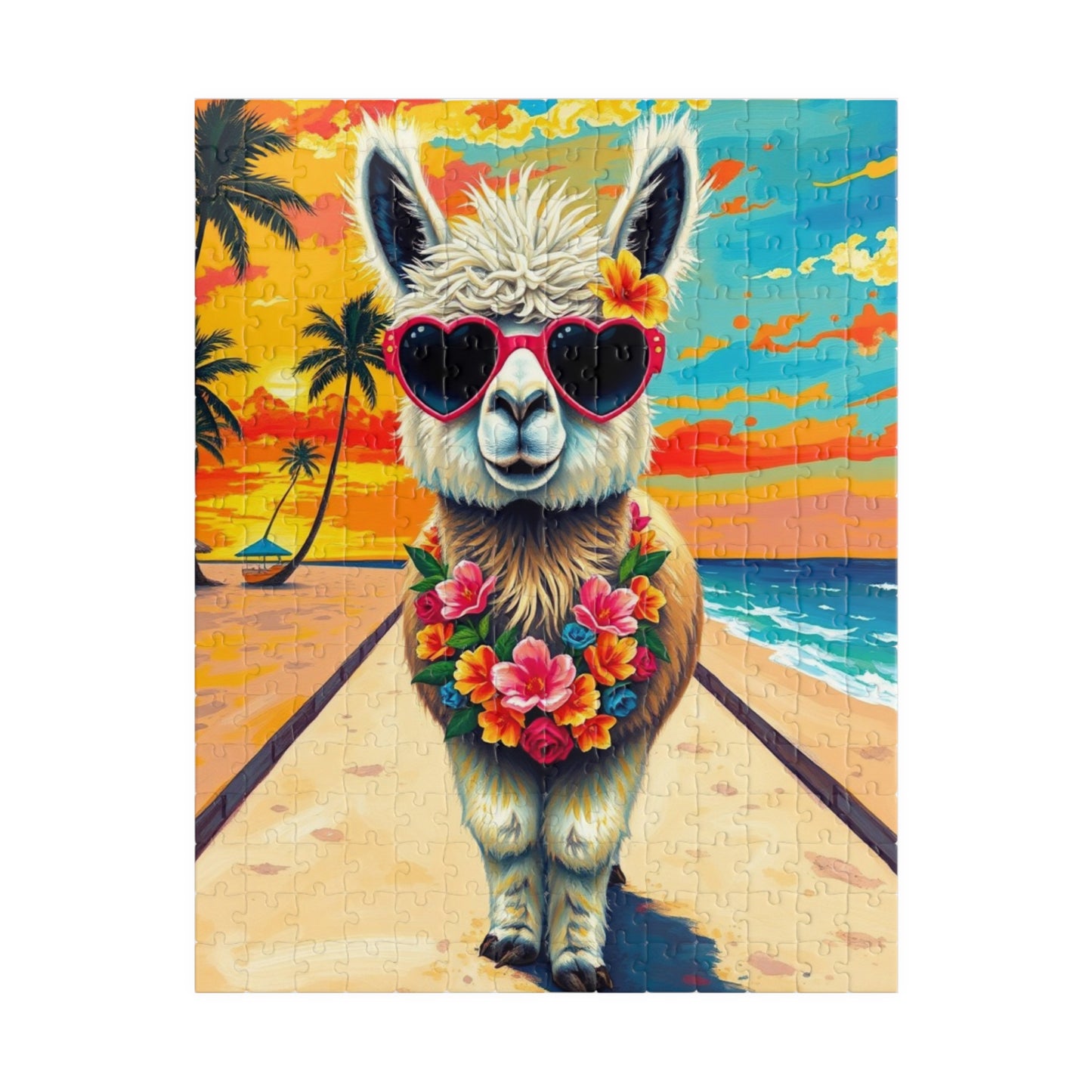 Whimsical Llama Jigsaw Puzzle, Beach Scene, Fun Family Game, Unique Gift for Adults, Perfect for Animal Lovers 252 pcs (Vertical) Puzzle The Puzzle Chest
