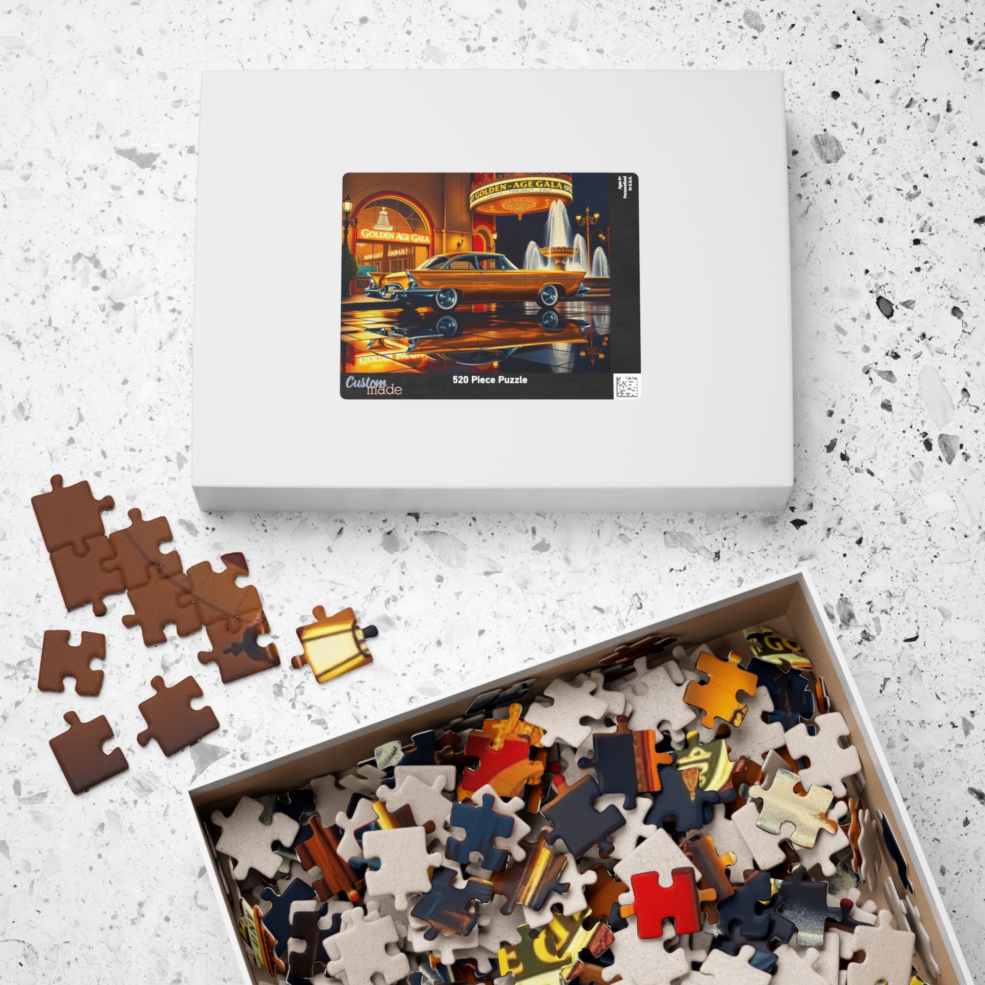 Vintage Car Puzzle - Classic Gold 1957 300C, Retro Vehicle Nighttime Scene Jigsaw Game Puzzle The Puzzle Chest