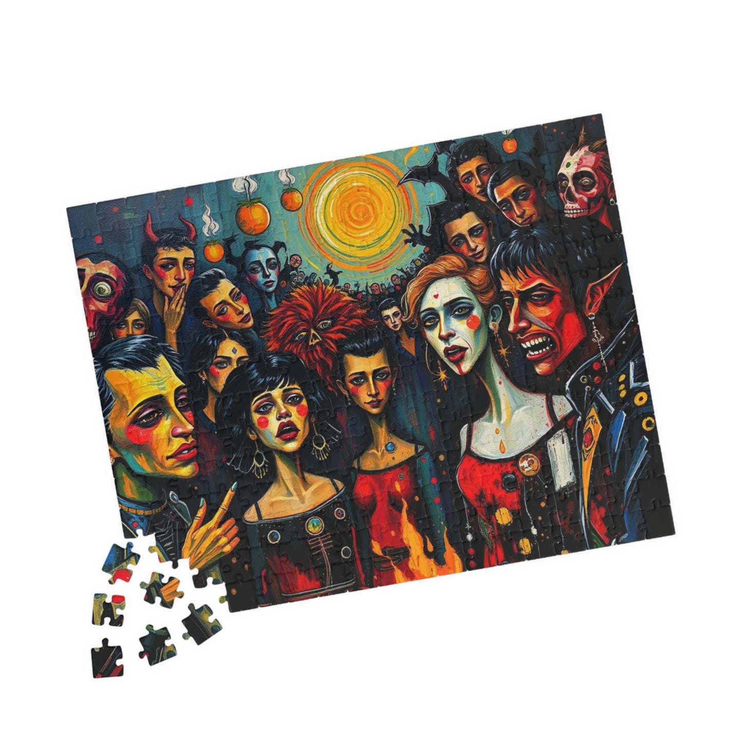 Artistic Halloween-Themed Puzzle, Colorful Character Collage, Perfect for Family Game Night or Solo Fun, Halloween Gift for Puzzle Lover Puzzle The Puzzle Chest