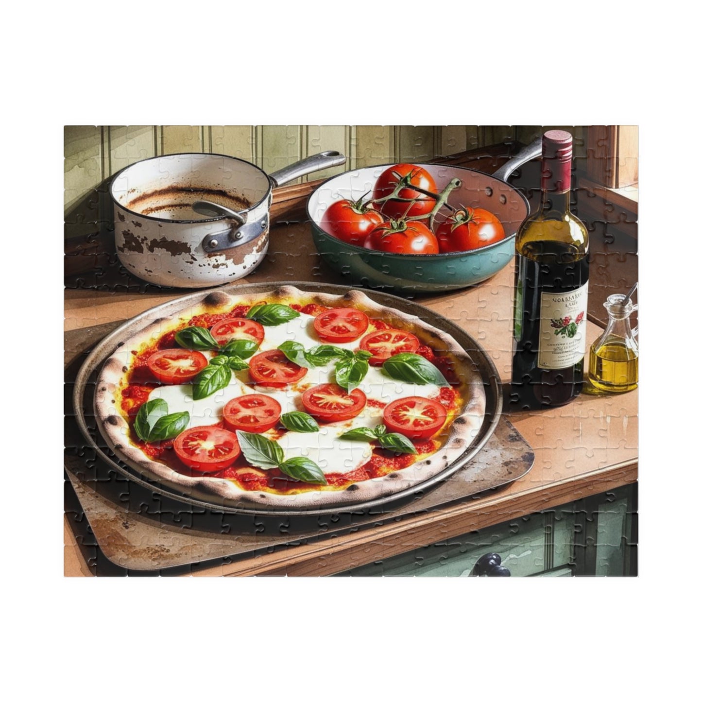 Foodie Culinary Jigsaw, Pizza Lover Activity, Olive Oil and Wine Puzzle, Kitchen Decor Game, Food Themed Game Night Fun Family Activity 252 pcs (Horizontal) Puzzle The Puzzle Chest