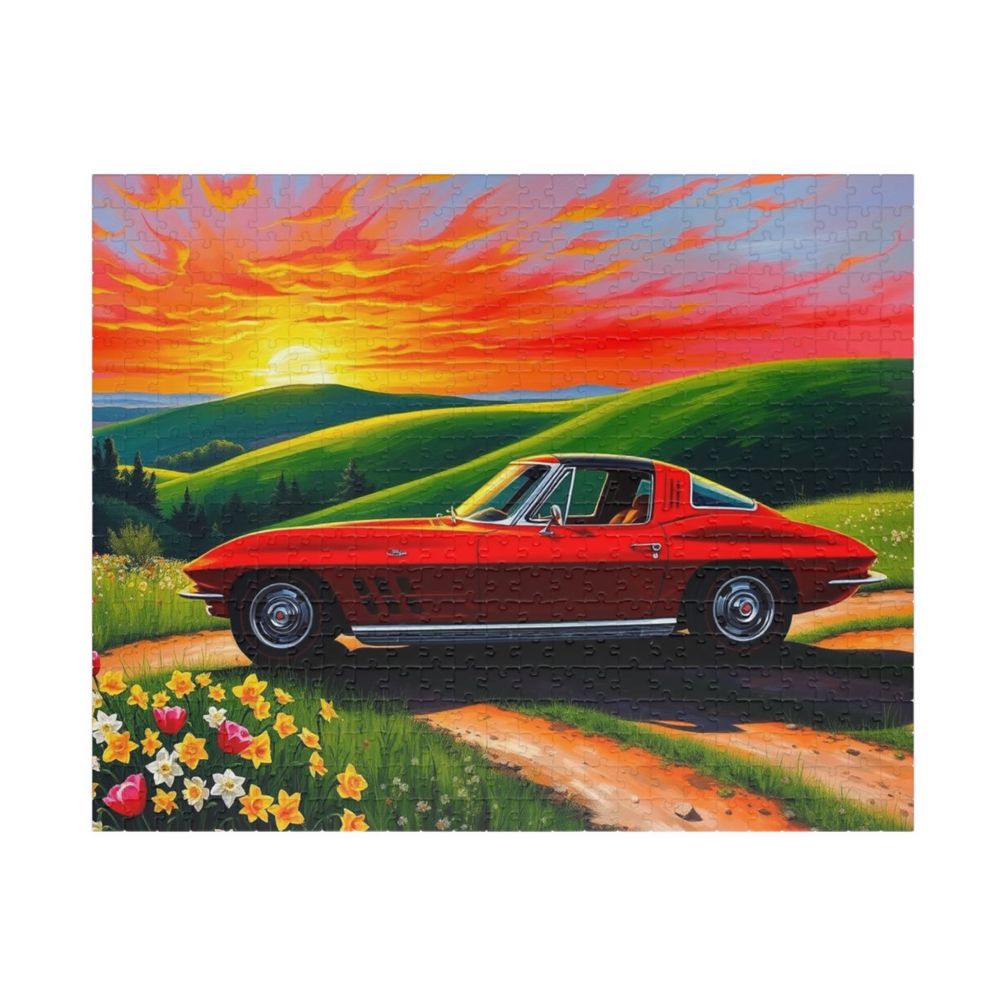 Vintage Auto Sunset Puzzle, Perfect Gift for Classic Car Lover, Family Game Night, Retro 1963 Stingray Jigsaw Game for Adults, Mindfulness 520 pcs (Horizontal) Puzzle The Puzzle Chest
