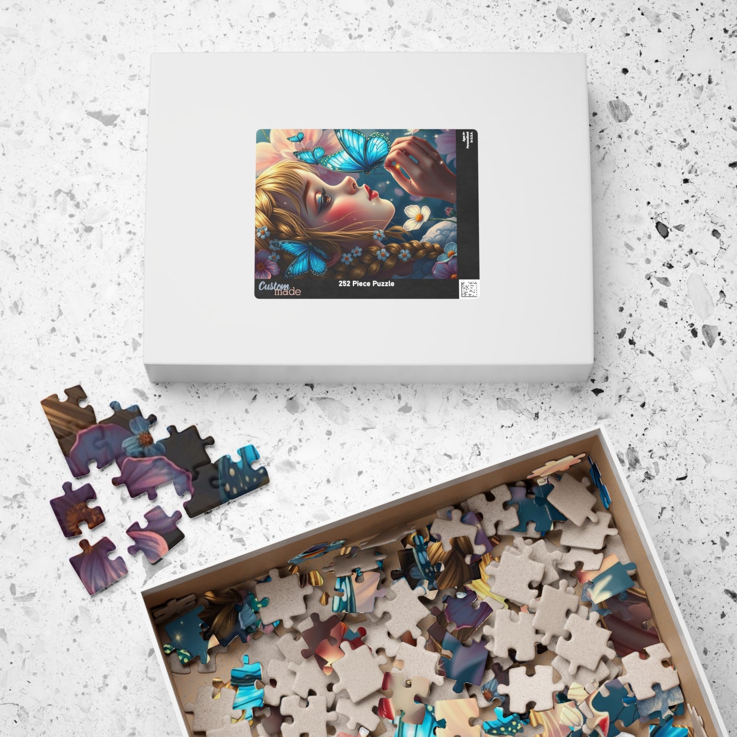 Jigsaw Puzzle Woman and Blue-winged Butterfly, Whimsical Illustration, Mindfulness Activity Relaxing Hobby, Home Entertainment, Brain Teaser Puzzle The Puzzle Chest
