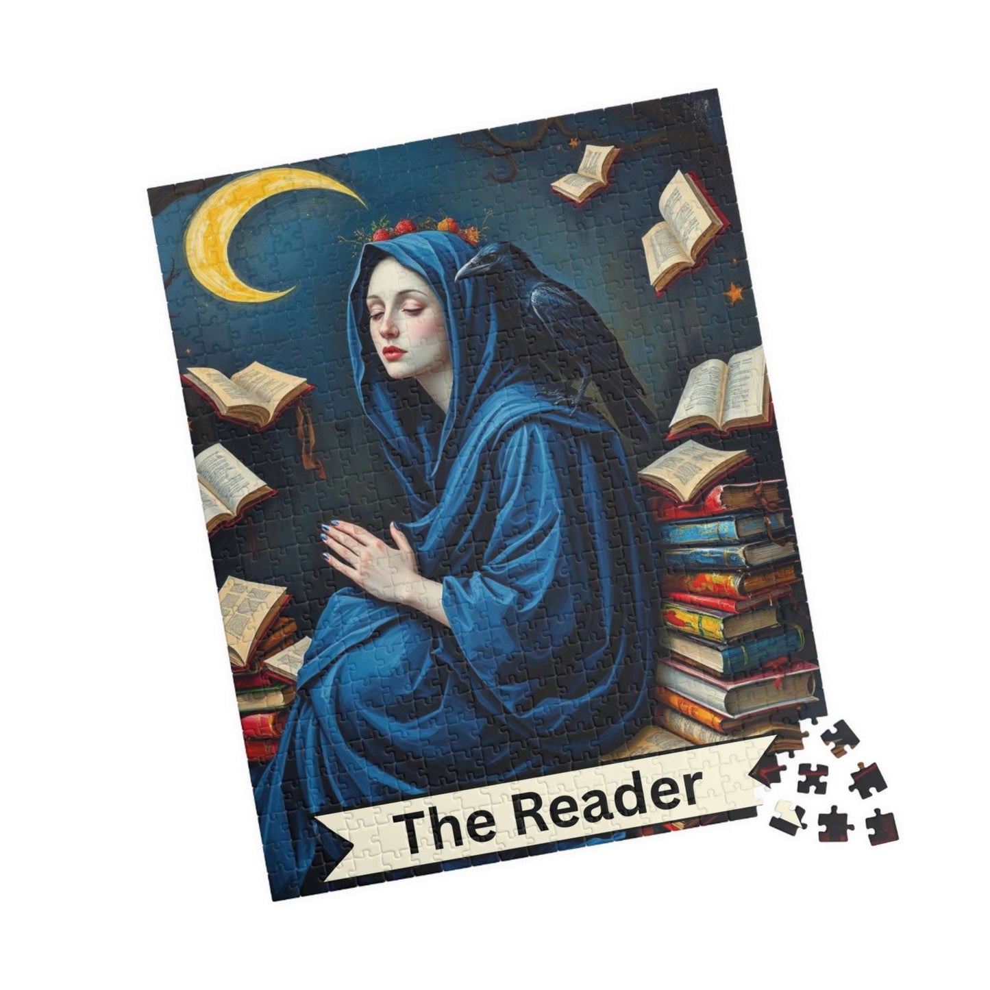 The Reader Mystical Tarot Card Jigsaw Puzzle: Books, Raven, Moon - Hobby Game Puzzle The Puzzle Chest