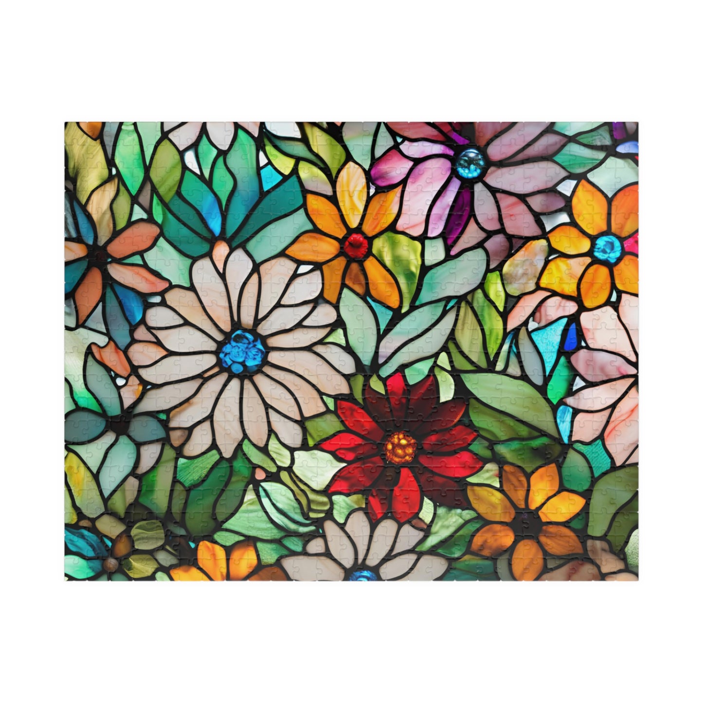Floral Stained Glass Puzzle, Colorful Art Jigsaw Game for Adults, Puzzle Lover Gift for Friend, Family Game Night, Mindful Activity 520 pcs (Horizontal) Puzzle The Puzzle Chest