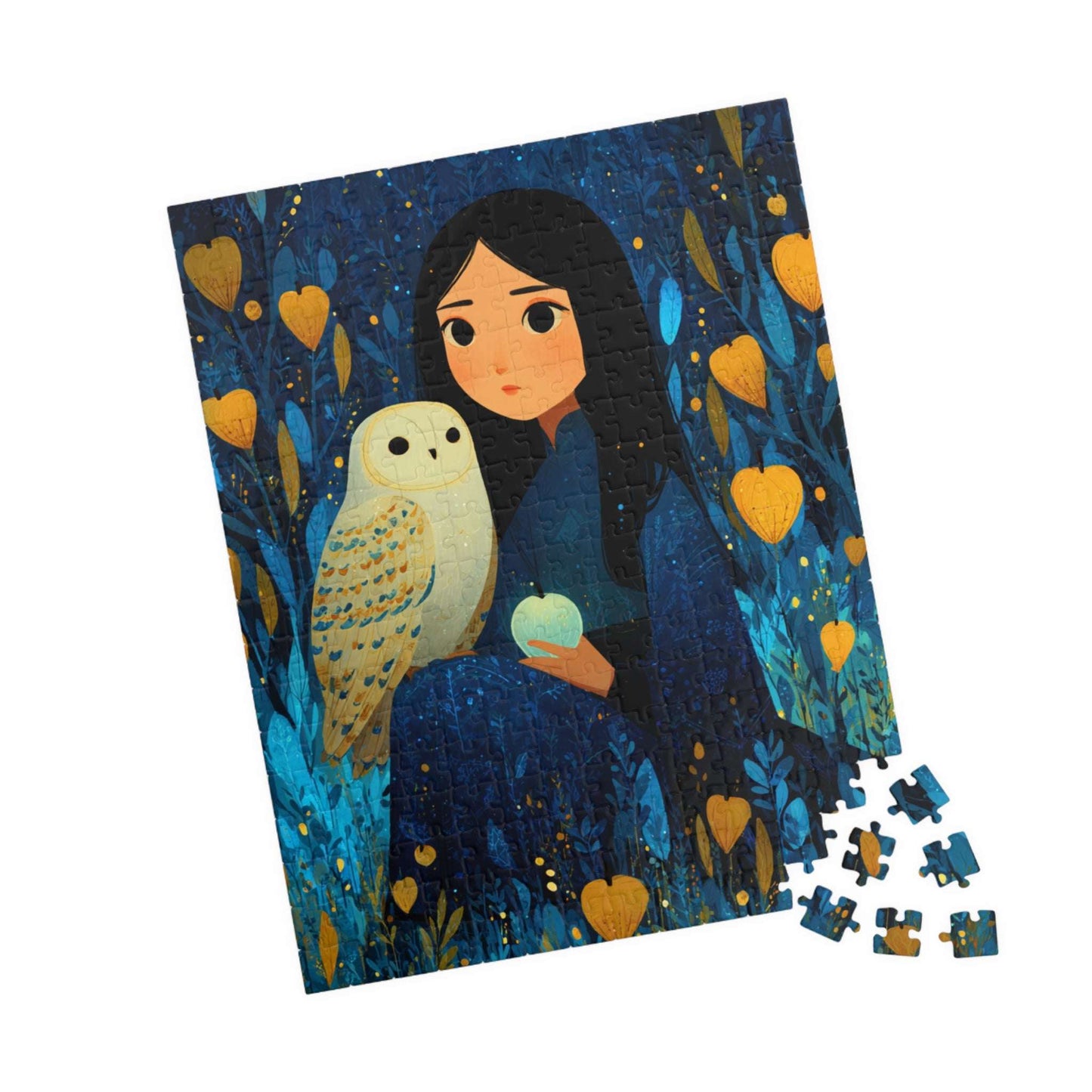 Watercolor Moonlit Orchard Jigsaw Puzzle - Girl and Owl, Storybook Art Game for Mindful Gift, Home Entertainment, Family Fun, Brain Teaser 252 pcs (Vertical) Puzzle The Puzzle Chest