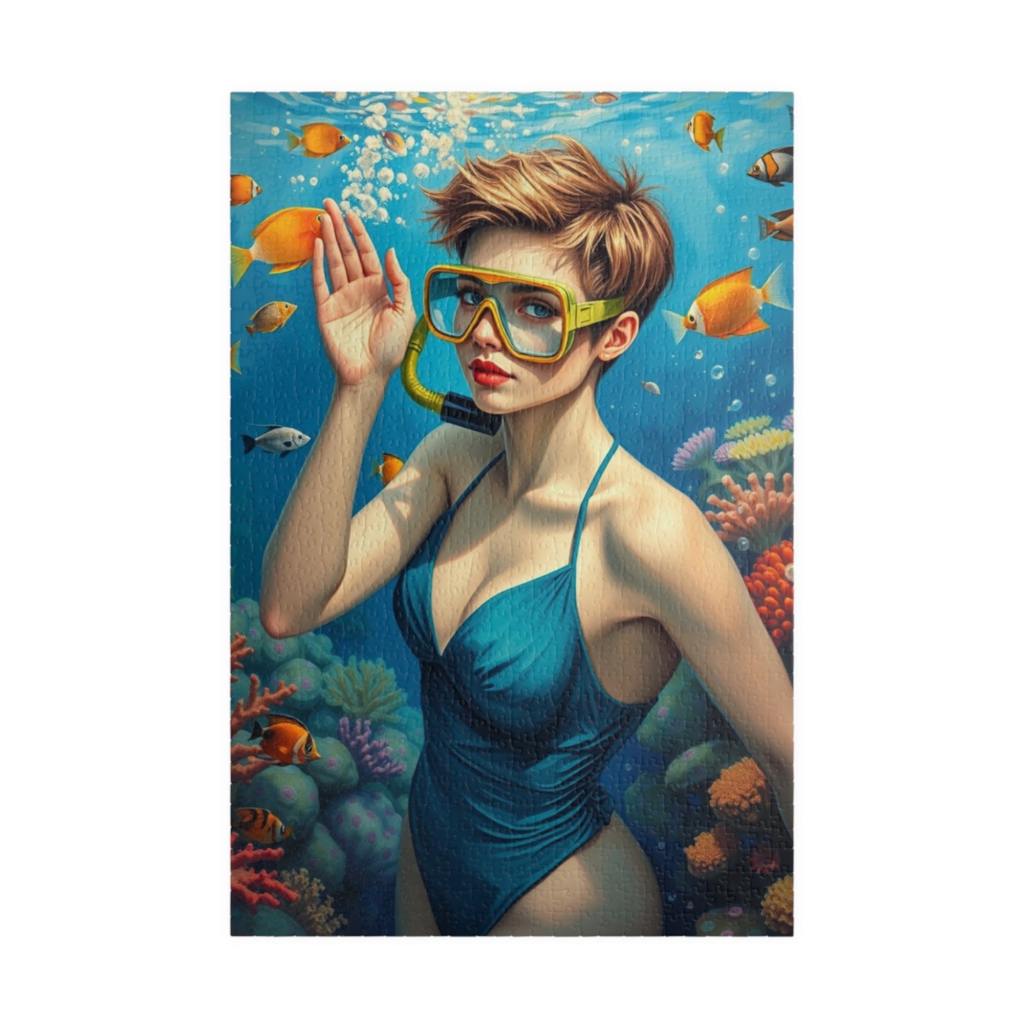 Jigsaw Puzzle (110, 252, 520, 1014-piece) - Fair-Skinned Woman Snorkeling in Vibrant Coral Reef, Ocean Lovers Gift, Relaxing Mindfulness 1014 pcs (Vertical) Puzzle The Puzzle Chest