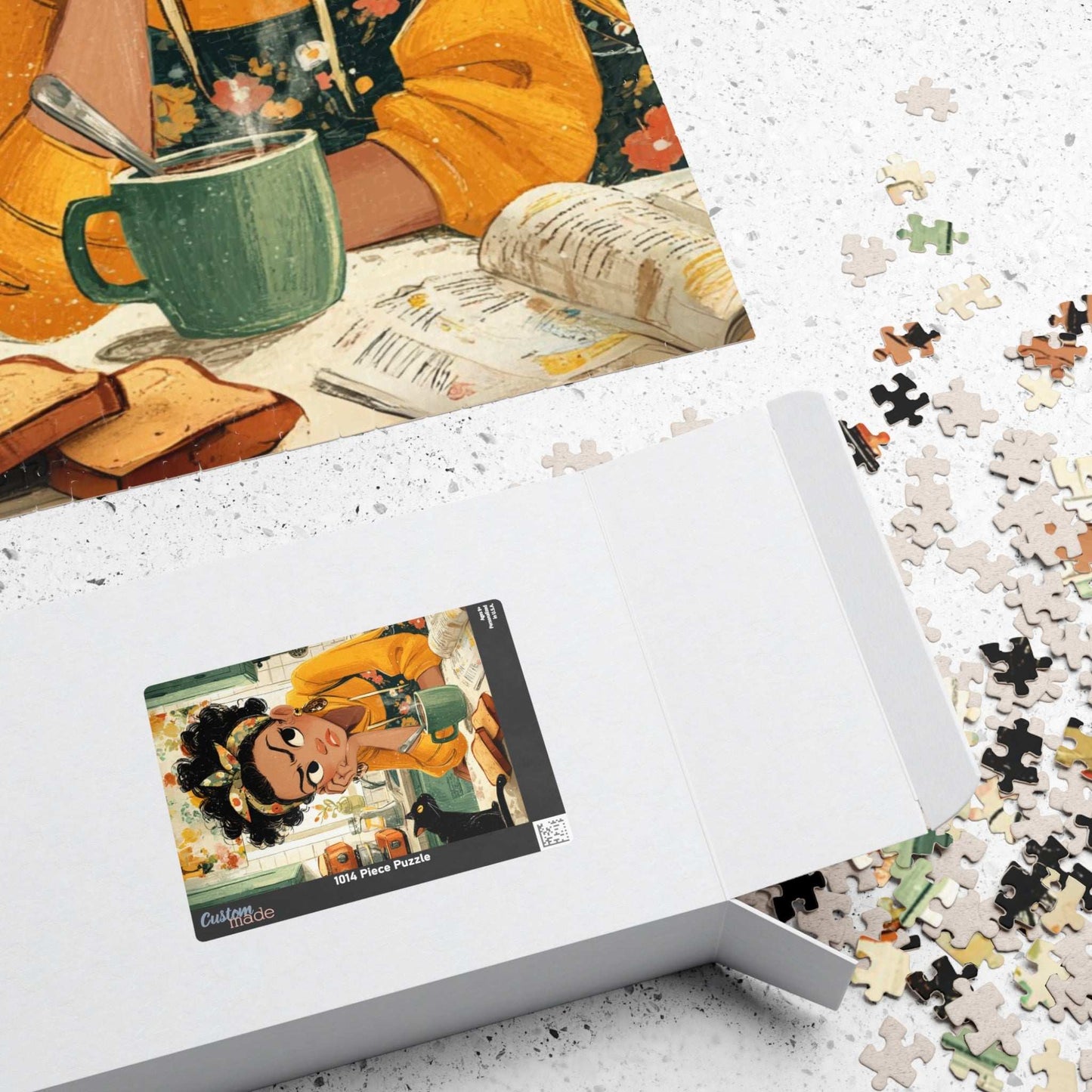 Funny Kitchen Cartoon Puzzle - Watercolor Scene of Girl Making Coffee, Character Game for Adults Puzzle The Puzzle Chest