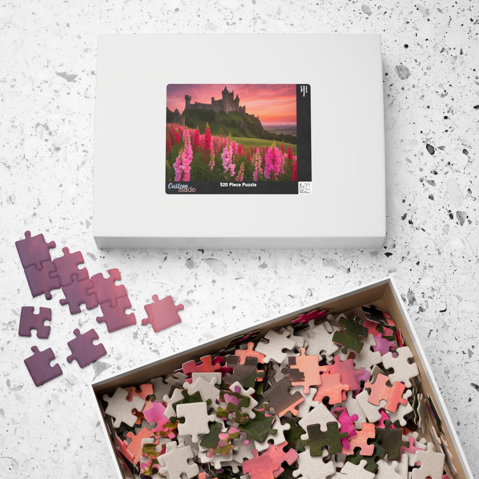 Landscape Jigsaw Puzzle - Snapdragon Meadow, 110-1014 Piece, Pink Sunset Castle Field, Relaxing Challenging Puzzle for Puzzle Lover, Gift Puzzle The Puzzle Chest