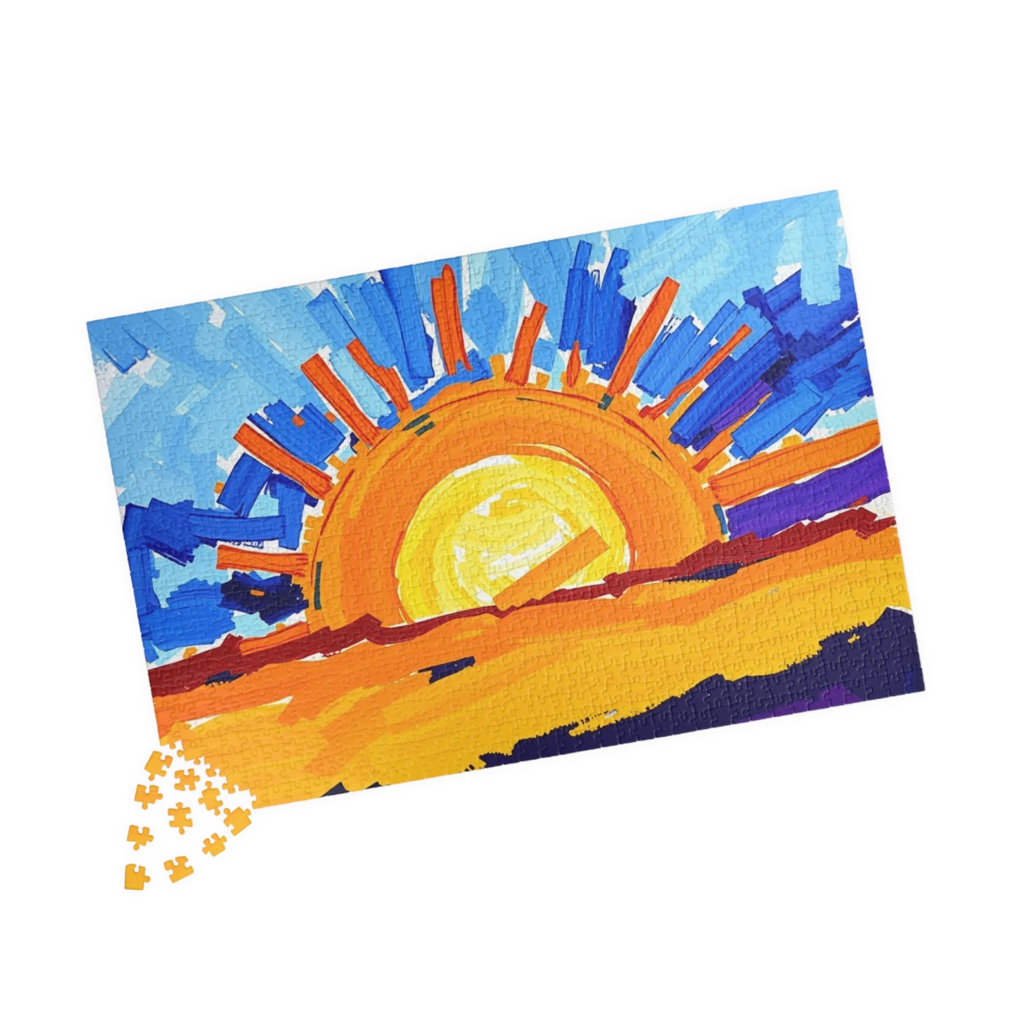 Abstract Sunrise Jigsaw Puzzle - Impasto Style Bursts of Warm and Cool Tones for Art Enthusiast Puzzle The Puzzle Chest