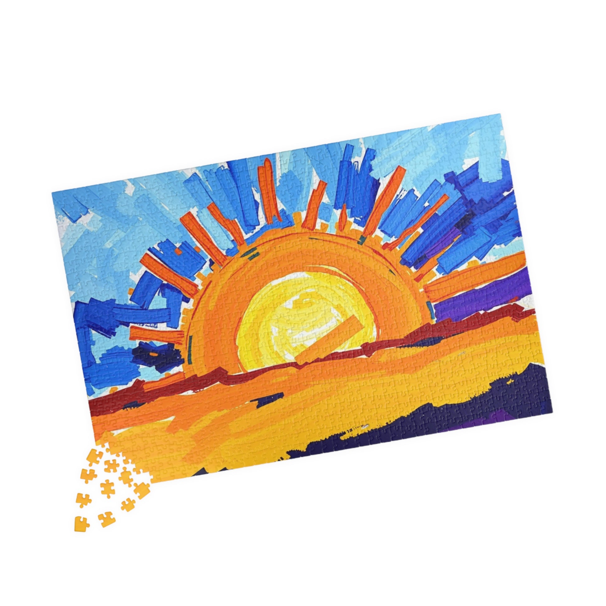 Abstract Sunrise Jigsaw Puzzle - Impasto Style Bursts of Warm and Cool Tones for Art Enthusiast Puzzle The Puzzle Chest