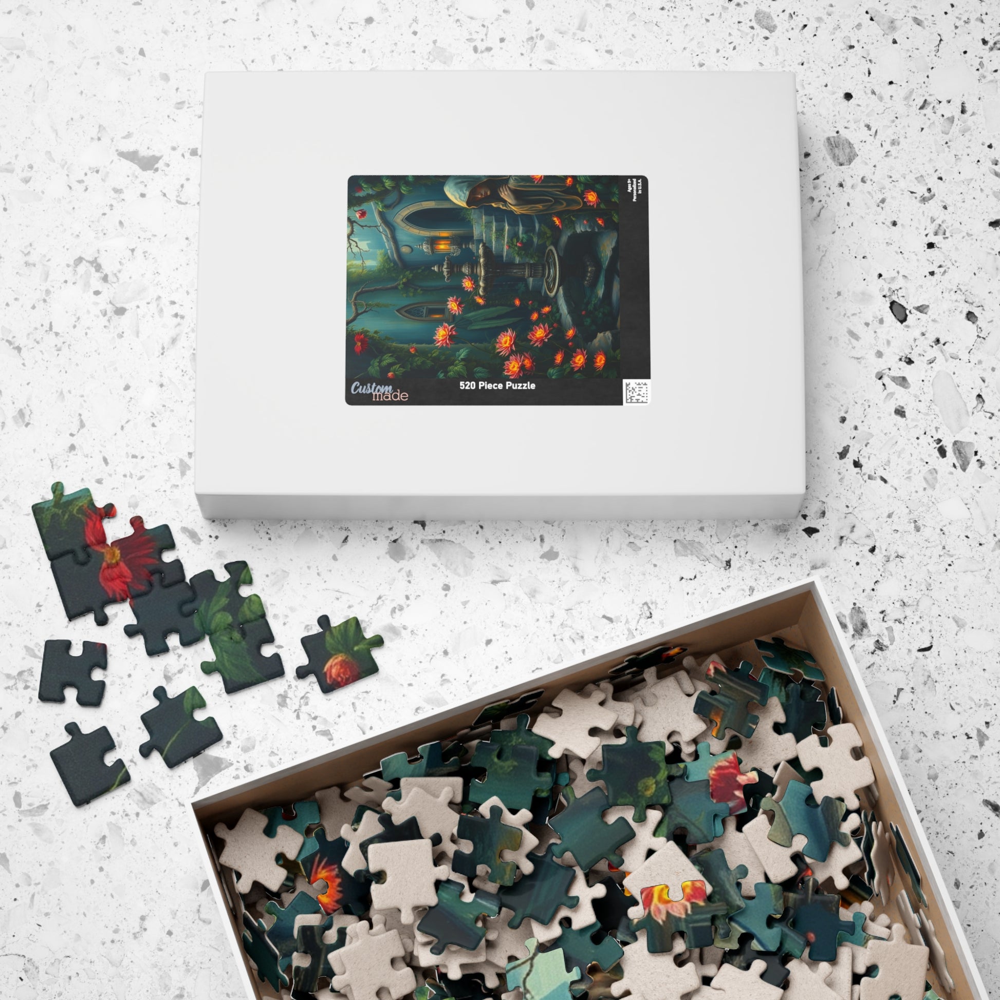 Gothic Garden Puzzle, Mysterious Bioluminescent Flowers & Stone Statues, 520-Piece Jigsaw, Dark Fantasy Art, Mystery Garden Puzzle, Fantasy Puzzle The Puzzle Chest