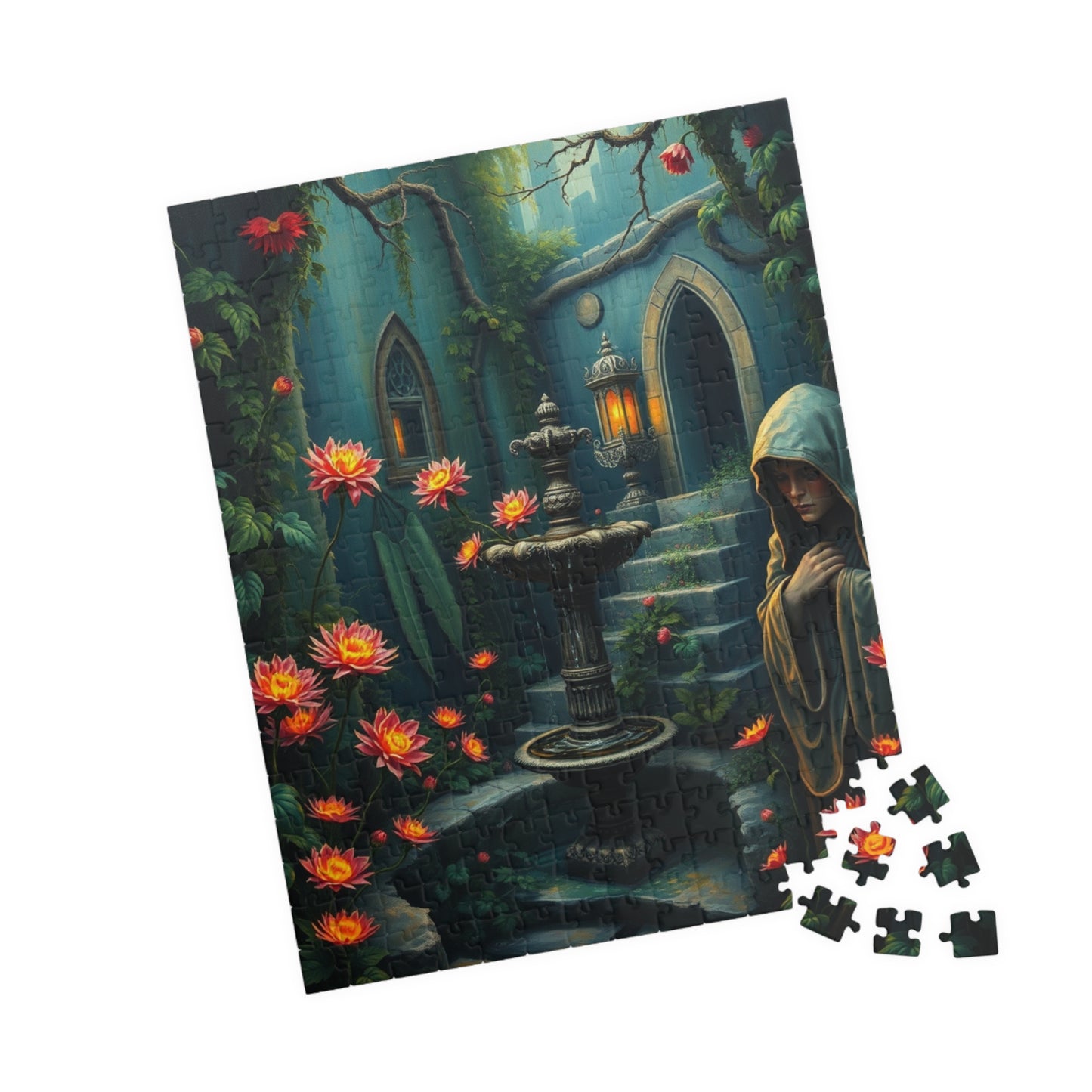Gothic Garden Puzzle, Mysterious Bioluminescent Flowers & Stone Statues, 520-Piece Jigsaw, Dark Fantasy Art, Mystery Garden Puzzle, Fantasy Puzzle The Puzzle Chest