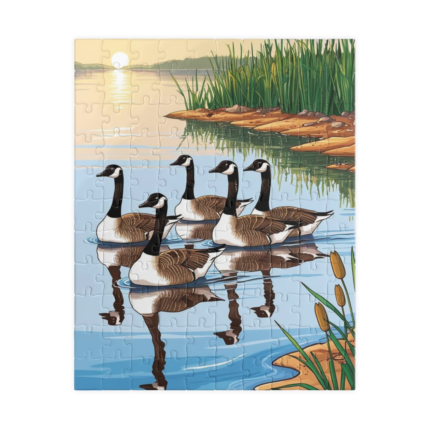 Puzzle, Geese Gliding Across Glassy Lake, 110 252 520 1014-Piece Sunrise Jigsaw Game, Relaxing Activity, Bird Lovers Gift, Wildlife Puzzle 110 pcs (Vertical) Puzzle The Puzzle Chest