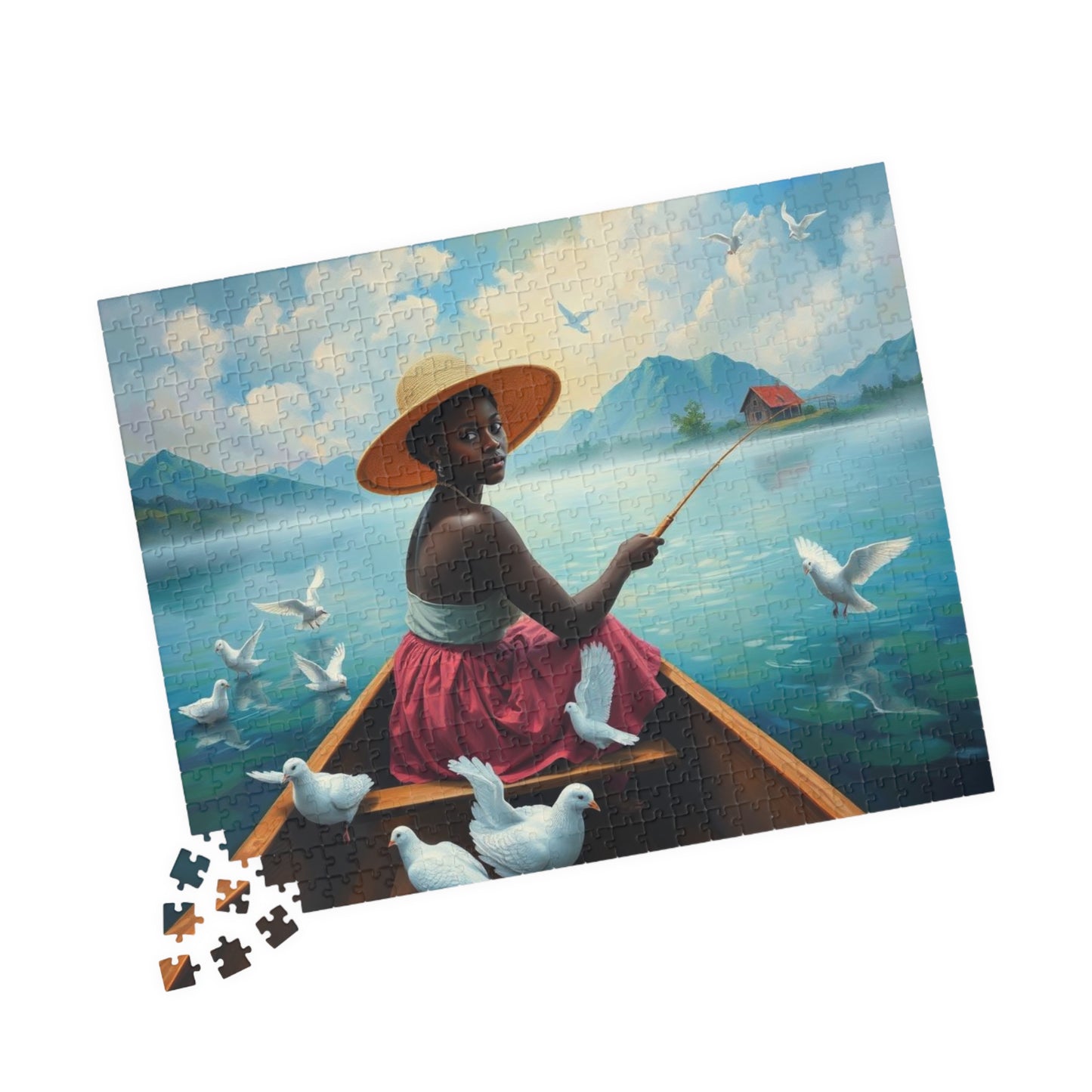 Serene Fishing Jigsaw Puzzle, African American Woman Black Artwork, Creative Gift for Friend, Family Activity Solo Fun, Home Entertainment Puzzle The Puzzle Chest