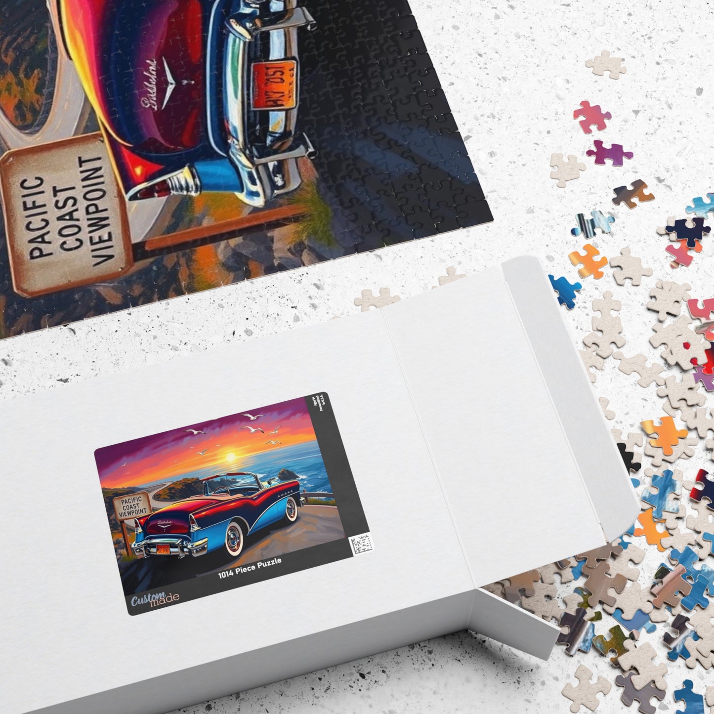 Vintage Car Puzzle, Sky Blue 1953 Convertible, Classic Vehicle at a Scenic California Overlook Puzzle The Puzzle Chest