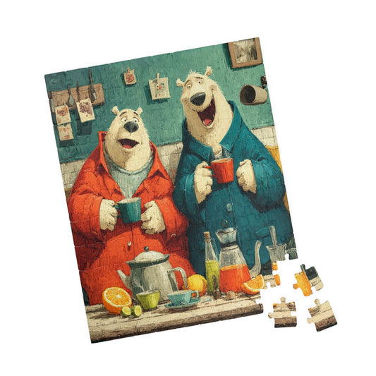 Cartoon Bear Tea Party – Whimsical Cute Animal Jigsaw Puzzle with Adorable Characters 110 pcs (Vertical) Puzzle The Puzzle Chest