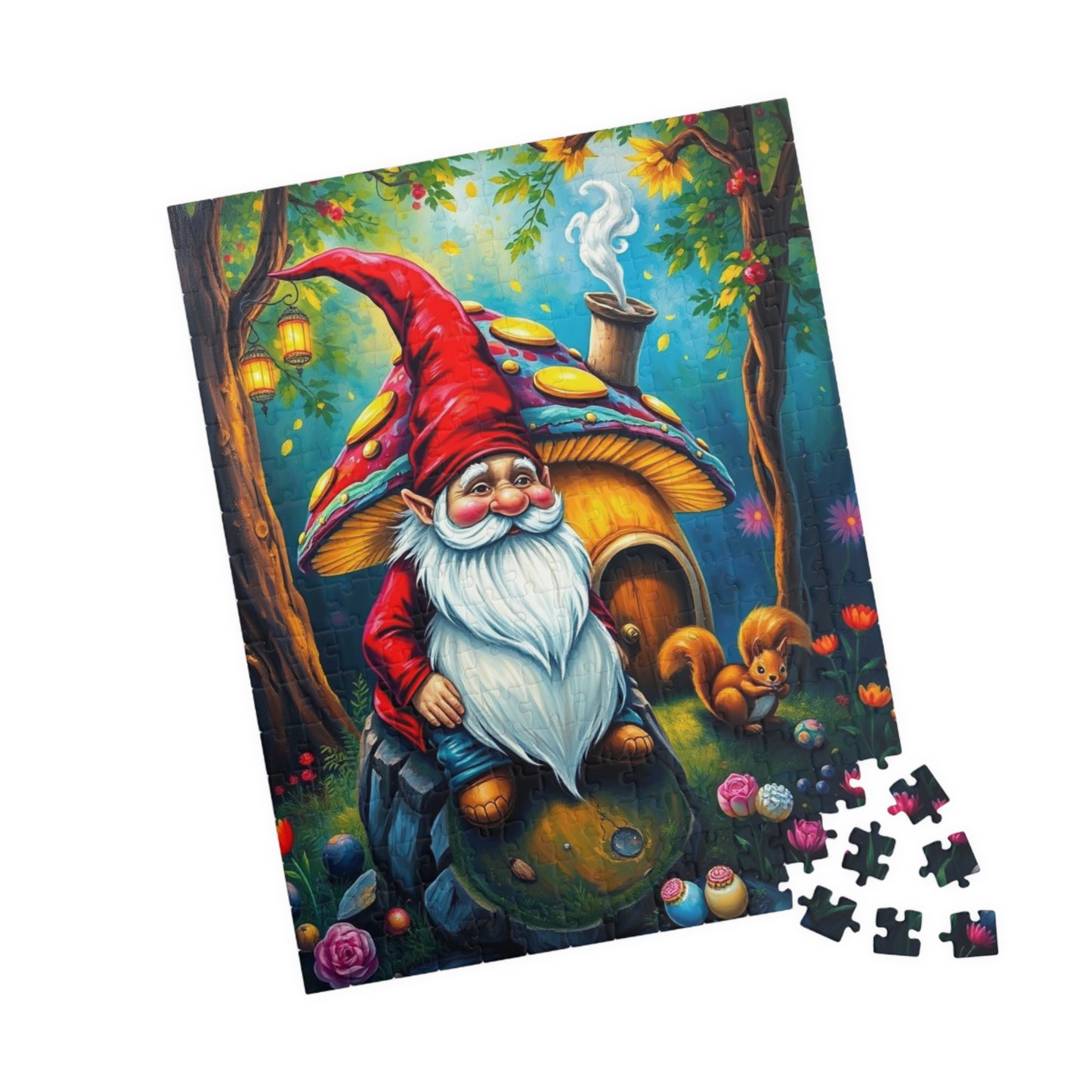 Mystical Gnome Jigsaw Puzzle, Enchanted Woodland Scene with Squirrel and Lanterns, Jigsaw Game for Adults, Entertaining Pastime Puzzle The Puzzle Chest