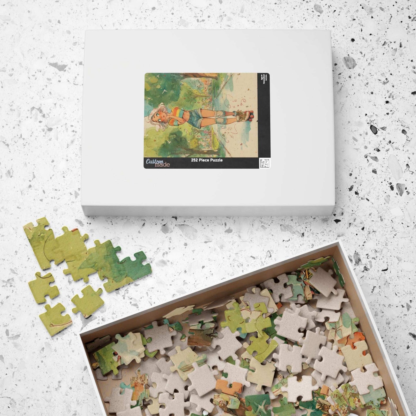 Funny Roller Skating Cartoon Puzzle for Teens and Adults – Woman Skating Summer Park Scene, Whimsical Watercolor Style Puzzle The Puzzle Chest