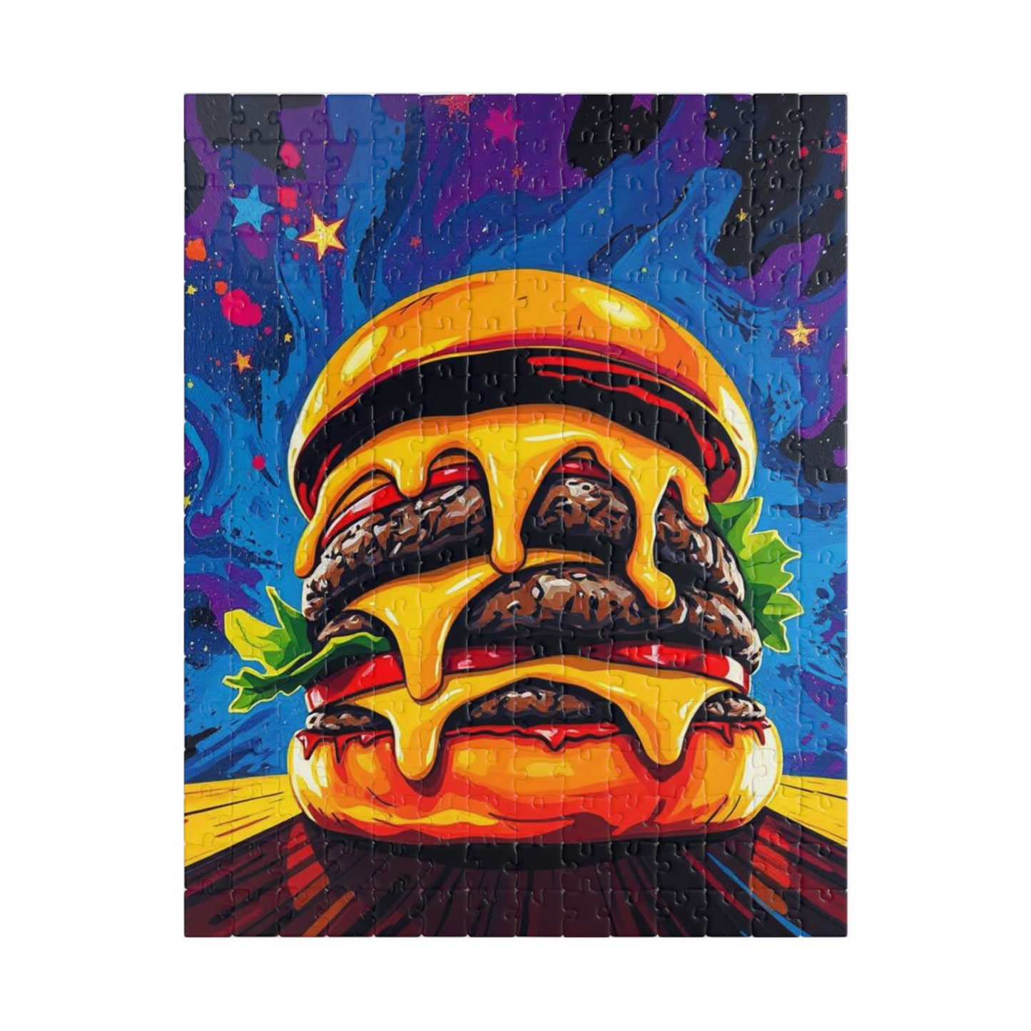 Cheesy Burger Puzzle | Fun Pop Art Jigsaw Game for Foodies, Colorful Unique Gift for Friends, Family Game Night Brain Teaser, Burger Lovers 252 pcs (Vertical) Puzzle The Puzzle Chest
