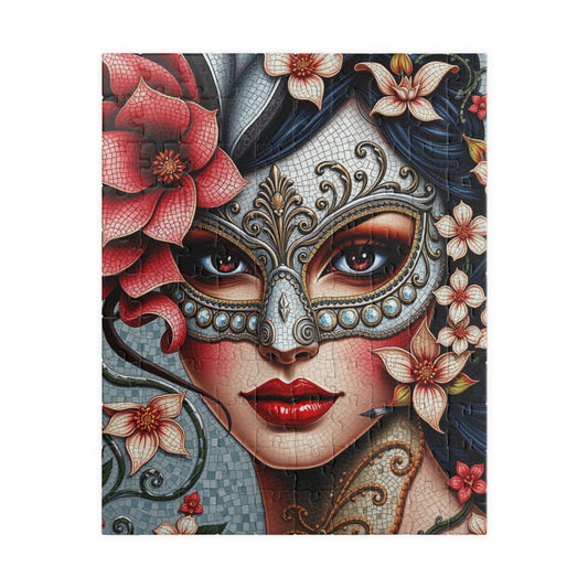 Mosaic Portrait Masked Woman Puzzle - Venetian Style Floral Mask, Stunning Art for Unique Gifts, Game Night, Family Fun 110 pcs (Vertical) Puzzle The Puzzle Chest