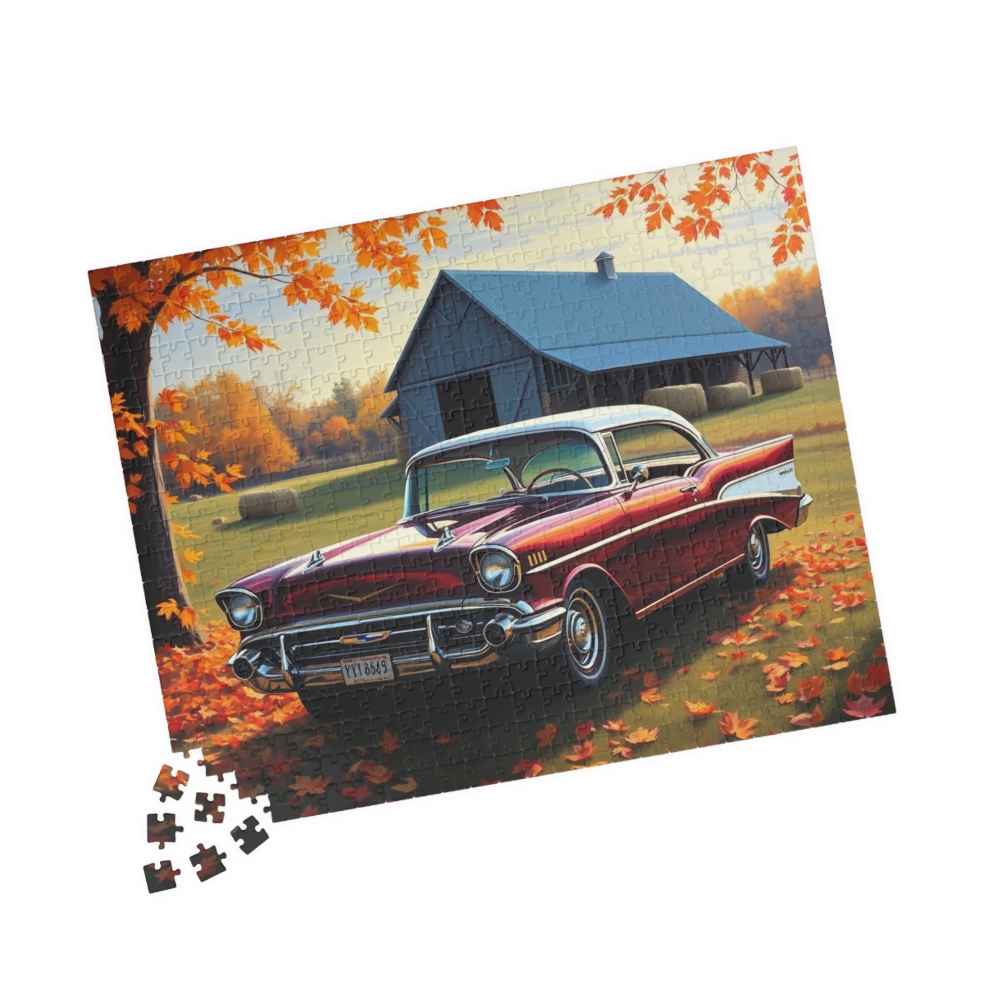 Autumn Vintage Car Puzzle, Nostalgic 1957 Bel Air Jigsaw Game Puzzle The Puzzle Chest