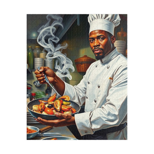 Chef Themed Afrocentric Puzzle - Culinary Black Art Jigsaw, Gift for Foodies, Family Fun Activity, Unique Gift for African American Male Puzzle The Puzzle Chest