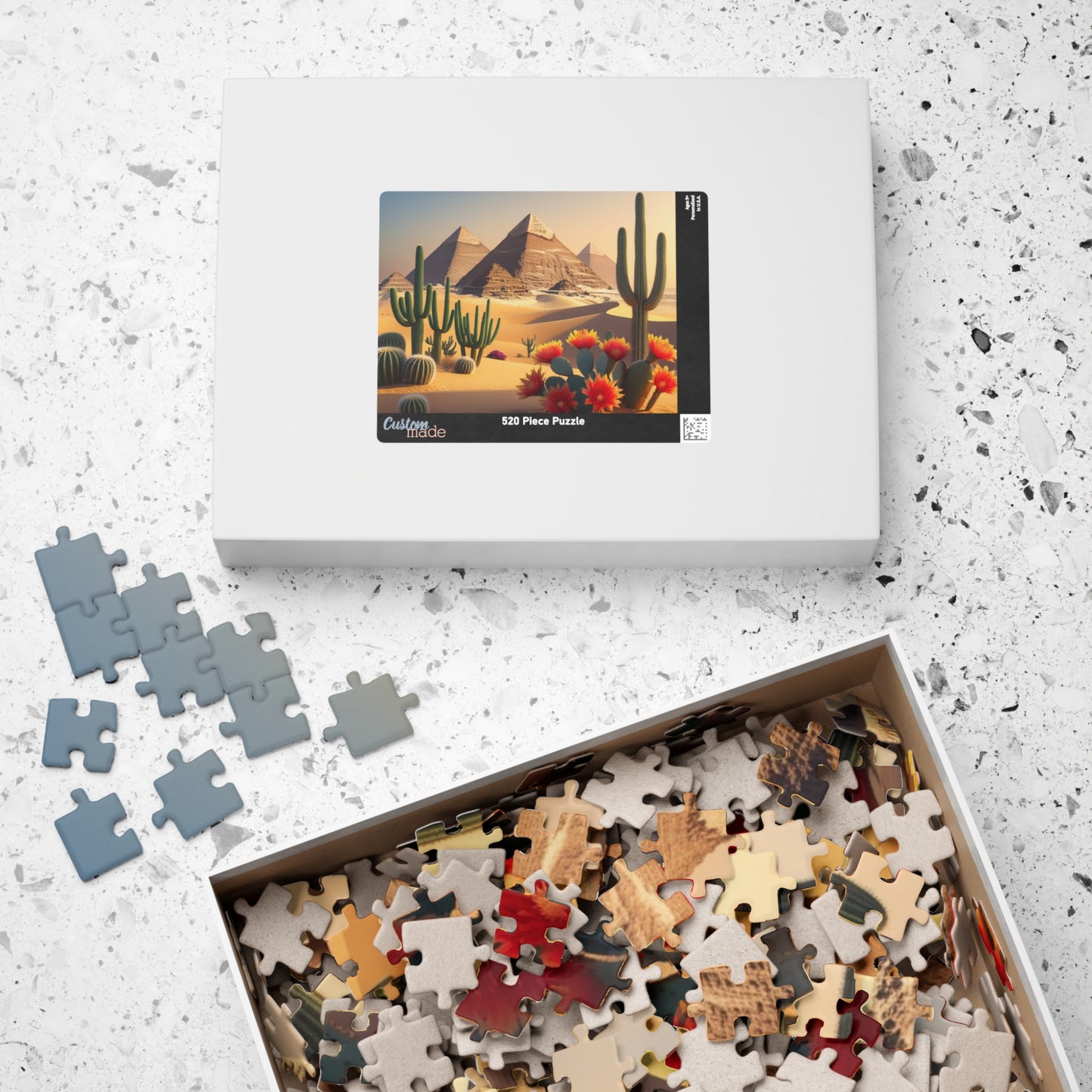 Pyramids of Giza Jigsaw Puzzle, Desert Landscape Cacti Prickly Pears Red Flowers, 110 252 520 1014-piece, Fun Egyptian Travel Hobby, Ancient Puzzle The Puzzle Chest