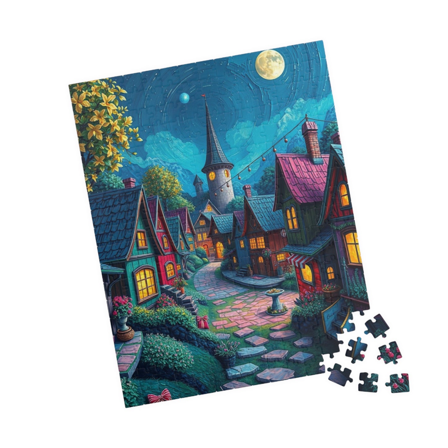 Whimsical Nighttime Village Puzzle - 110, 252, 520, 1014-piece, Ideal for Family Game Night, Mental Exercise, Gift for Puzzle Lovers The Puzzle Chest