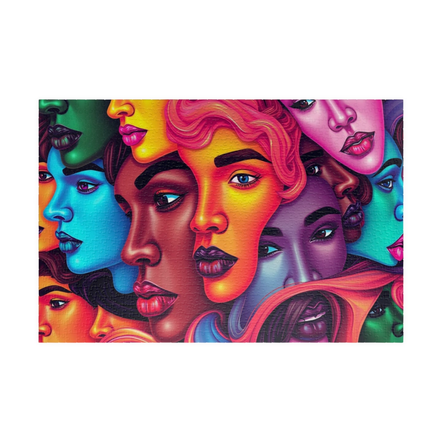 Blended Faces Abstract Jigsaw Puzzle, Interwoven Kaleidoscope Neon Faces, Brain Teaser, Unique Hobby Gift for Puzzle Enthusiasts, Collectors 1014 pcs (Horizontal) Puzzle The Puzzle Chest