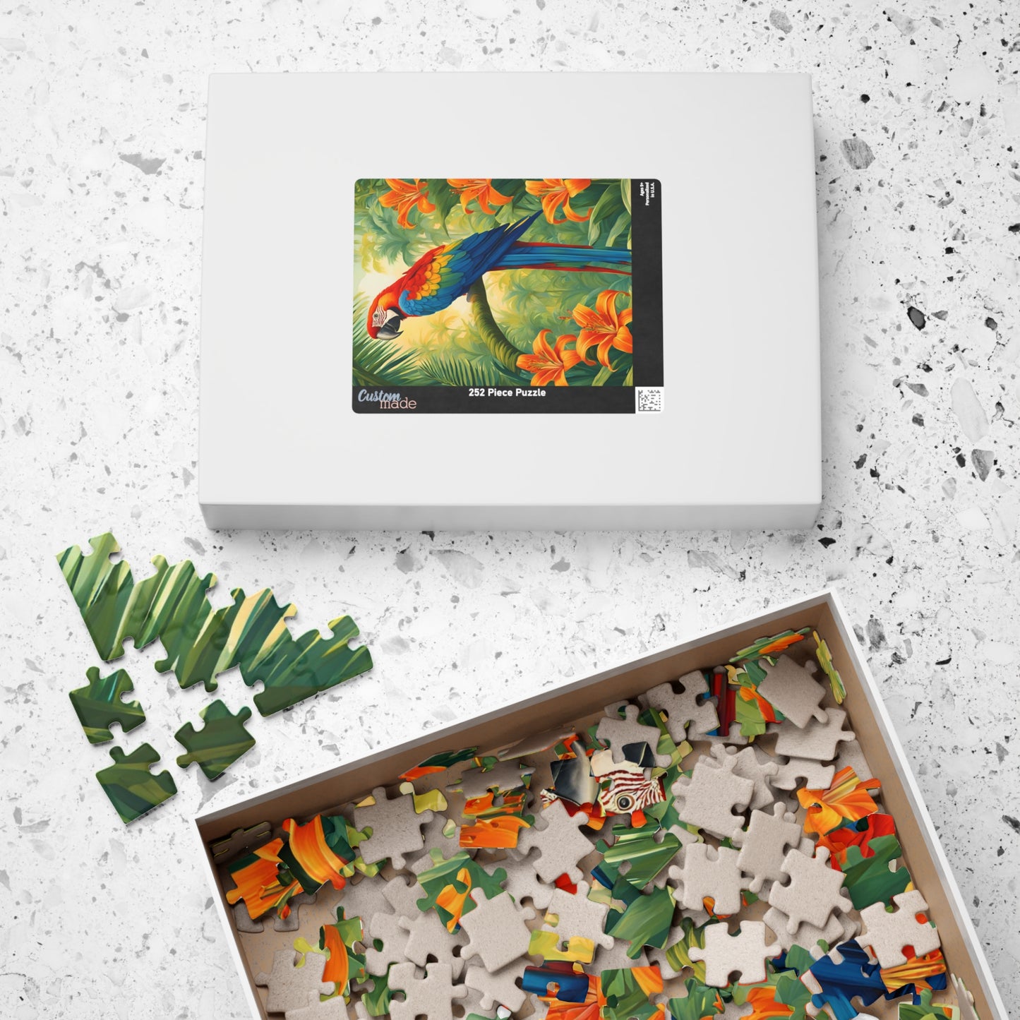 Colorful Parrot Puzzle, Tropical Jungle and Tiger Lilly Flower Scene, Nature-Inspired Jigsaw Game, Best Unique Bird Lover Gift, Mindfulness Puzzle The Puzzle Chest