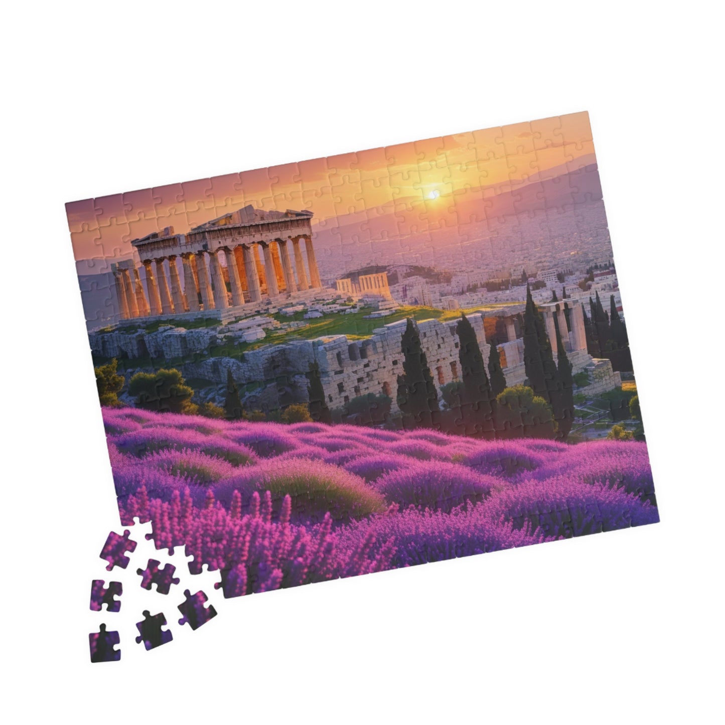 Ancient Acropolis Jigsaw Puzzle - Athens Overlooking Lavender Fields, 110 252 520 1014 Piece, Creative Activity for Adults Puzzle The Puzzle Chest