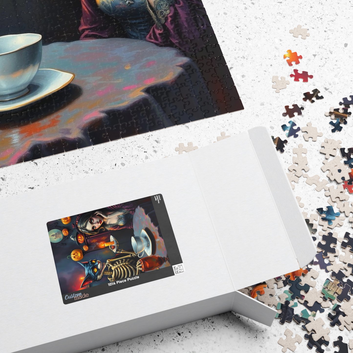 Whimsical Halloween Puzzle - Skeleton Cat Gothic Art, Spooky Gift, Family or Solo Fun, Halloween Decor, Unique Challenges, Holiday Activity Puzzle The Puzzle Chest