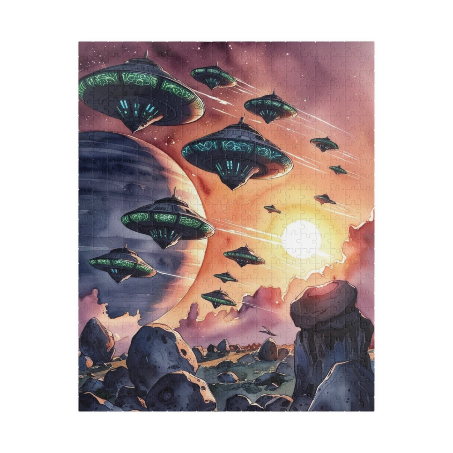 Space Fleet Puzzle, Alien Spaceship Jigsaw Game, Ringed Planet Asteroid Field Puzzle 110-1014 Piece, Sci-Fi Gift, Space Lover, Fun Hobby 520 pcs (Vertical) Puzzle The Puzzle Chest