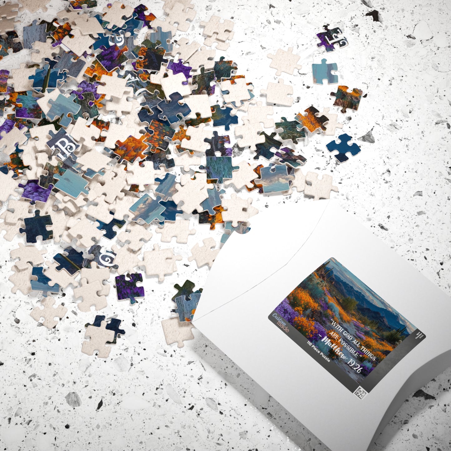 Blooming Desert Jigsaw Puzzle, Inspirational Puzzle Featuring Matthew 19:26 Puzzle The Puzzle Chest