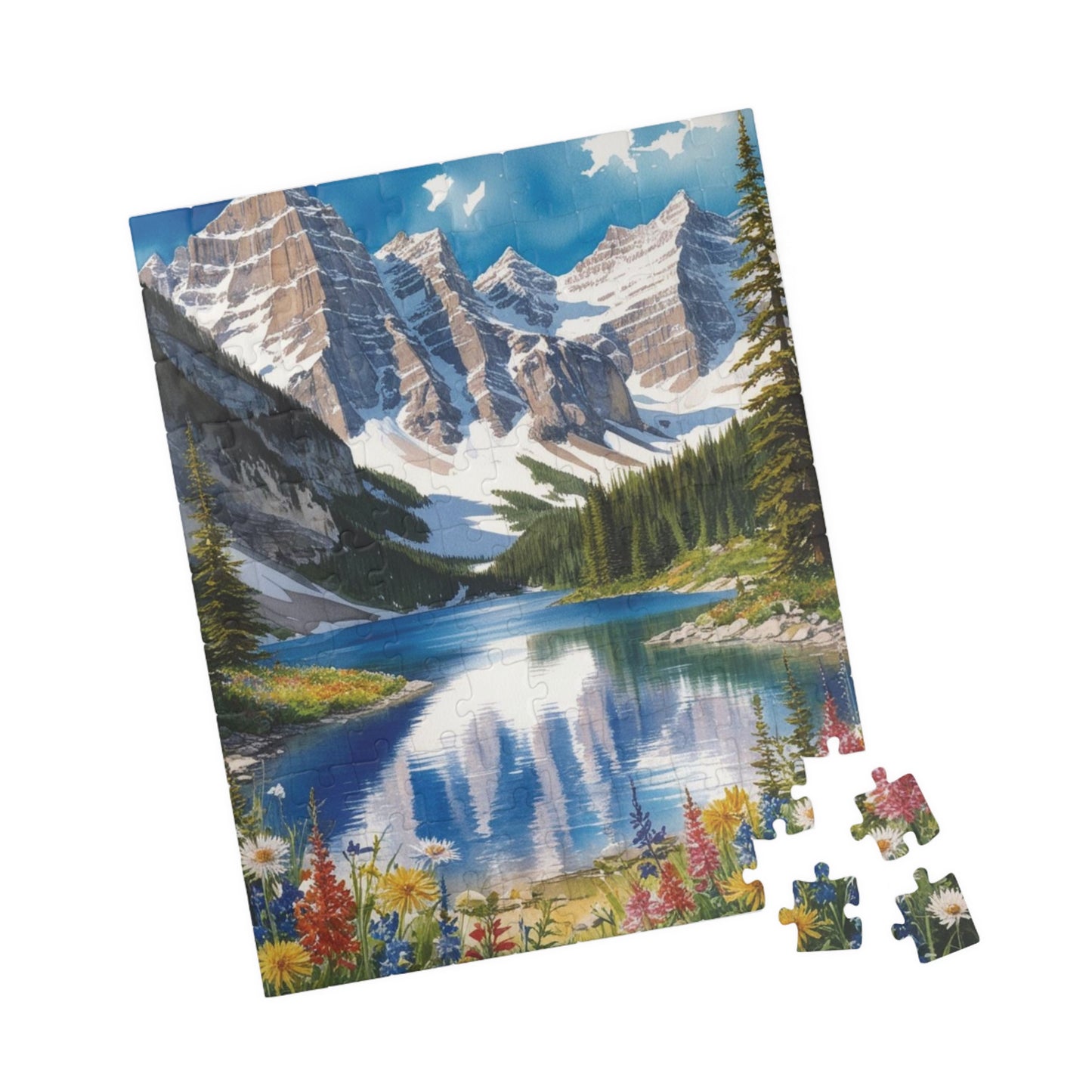 Serene Mountain Lake Landscape Puzzle, Snowy Peaks Wildflowers Art Jigsaw, Nature Lovers Gift, Fun Family Game Night Activity, Leisure Hobby Puzzle The Puzzle Chest