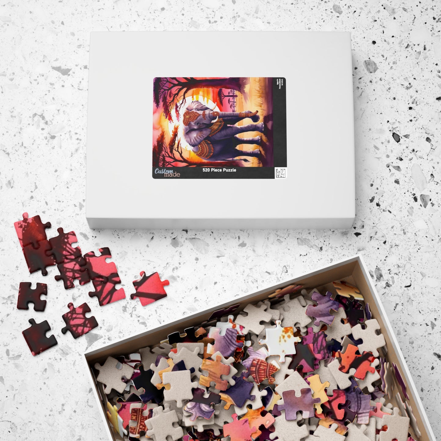 Puzzle, Sacred Elephant Golden Jewelry Henna Patterns, 110 252 520 1014 Piece, Jigsaw Game, Meditation Activity, Wildlife Gift, Elephant Puzzle The Puzzle Chest
