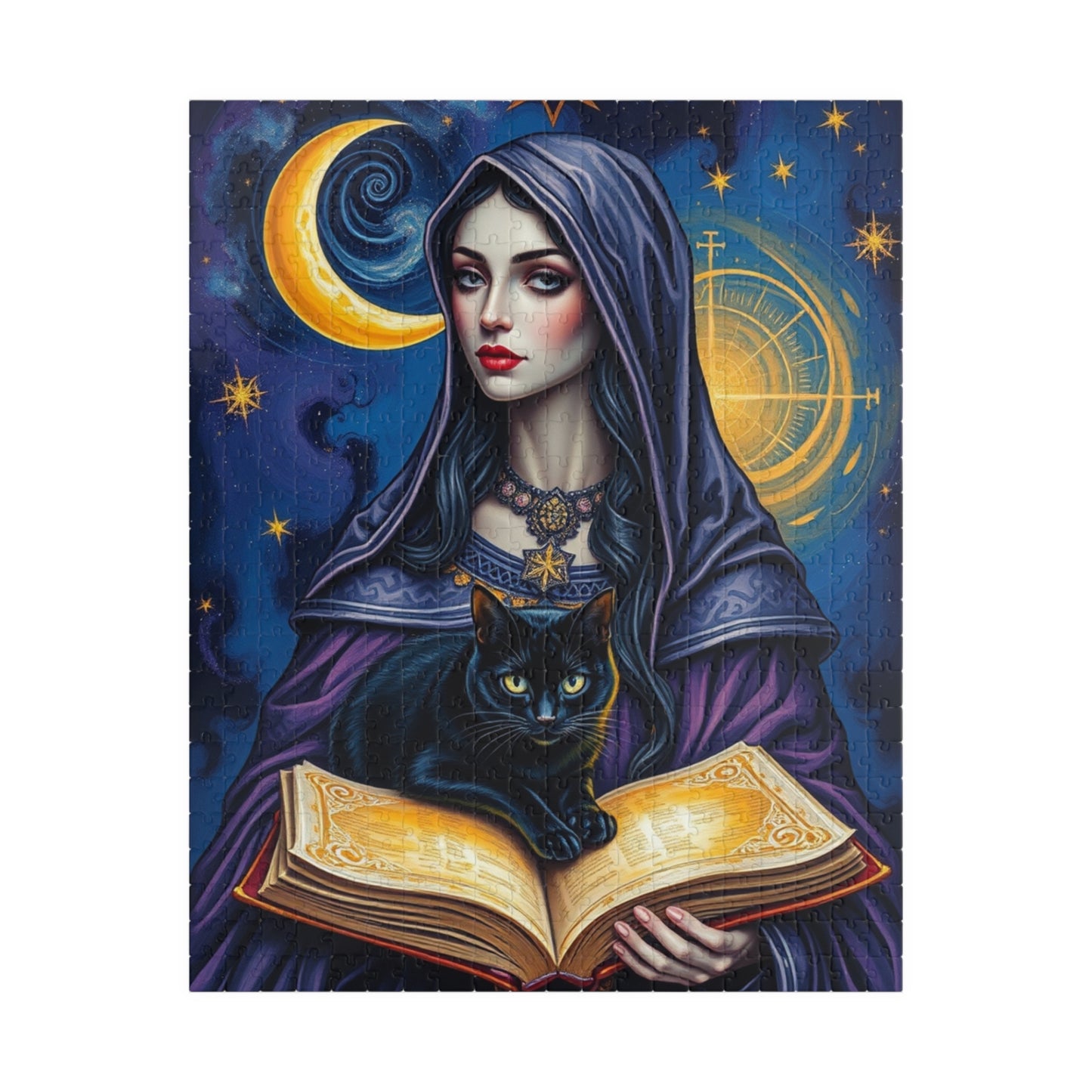 Gothic Tarot Card Puzzle, High Priestess Crescent Moon Swirling Galaxies, 110-1014-piece, Cosmic Celestial Jigsaw Game, Mystical 520 pcs (Vertical) Puzzle The Puzzle Chest