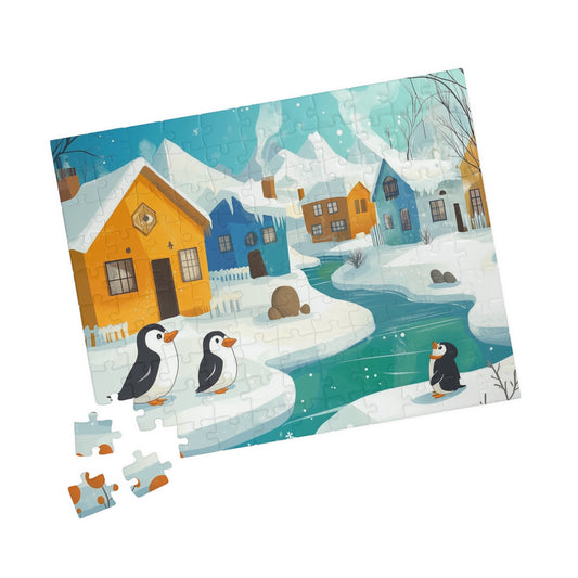 Penguin Winter Village Puzzle | Scenic Snowy Town Jigsaw 110 pcs (Horizontal) Puzzle The Puzzle Chest