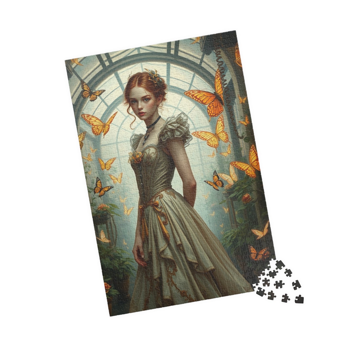 Puzzle, Steampunk Woman Futuristic Greenhouse Mechanical Butterflies Plants 1014 pcs (Vertical) Puzzle The Puzzle Chest