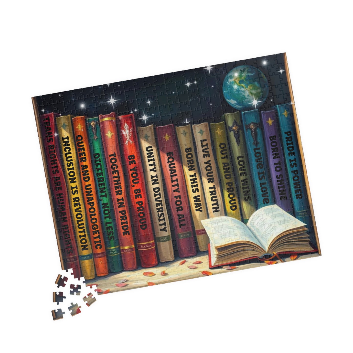 Stories of Pride Jigsaw Puzzle - A Cosmic Bookshelf of Love and Identity, Inclusive Diversity Puzzle, LGBTQ+ Puzzle with Inspirational Quotes, Alternative Lifestyle Gift Puzzle The Puzzle Chest