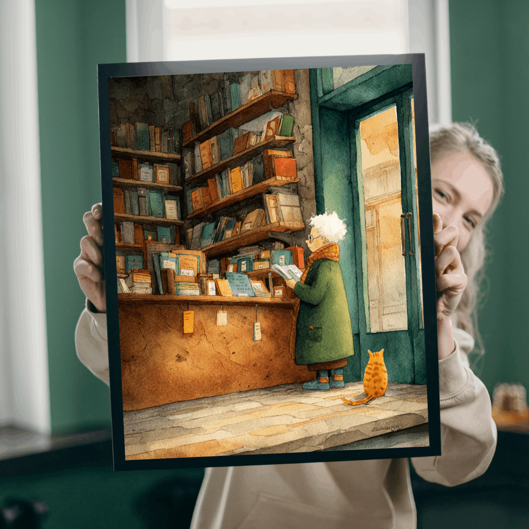Golden Hour at the Book Nook - Cozy Bookstore Jigsaw Puzzle, Vintage Cartoon Illustration, Cat Lover, Holiday Birthday Gift for All Ages Puzzle The Puzzle Chest