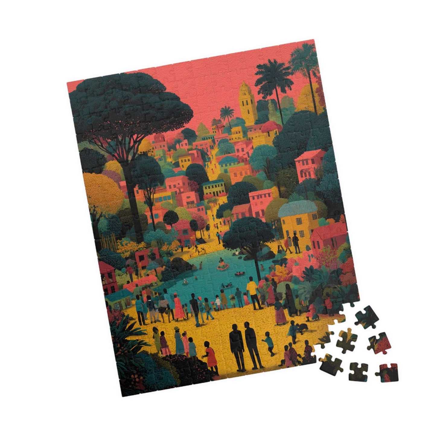 Afrocentric Black Art Jigsaw Puzzle - Vibrant Cityscape with African American Families and Children Playing 252 pcs (Vertical) Puzzle The Puzzle Chest