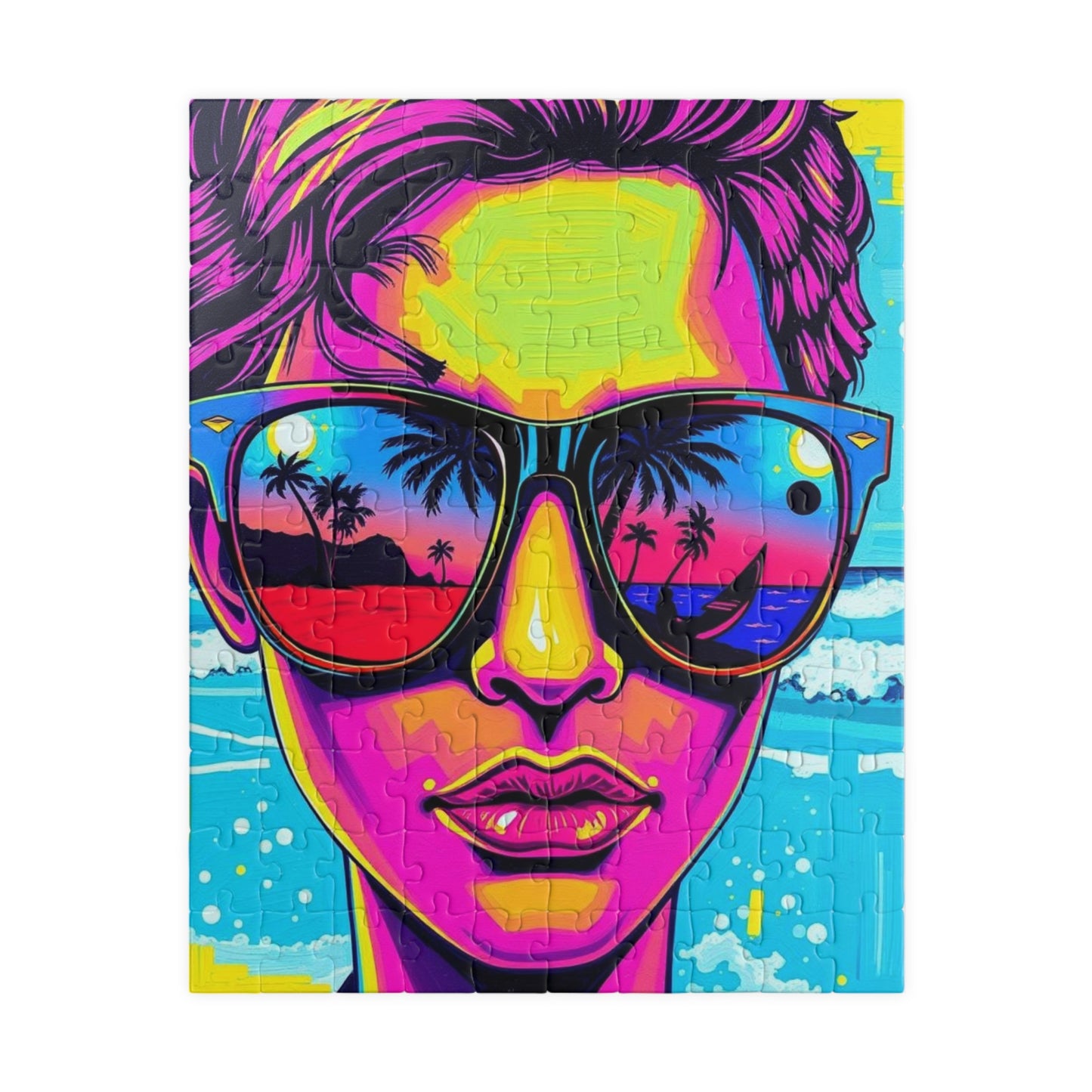 Colorful Retro Beach Puzzle, Pop Art Jigsaw Game for Adults, Fun Puzzle Gift for Friends, Home Entertainment, Mindful Challenge Brain Teaser 110 pcs (Vertical) Puzzle The Puzzle Chest
