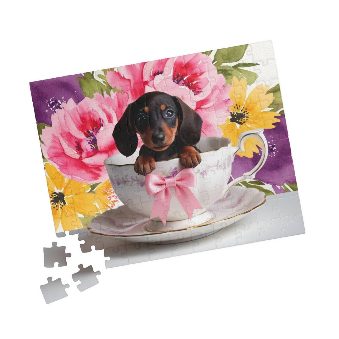 Cute Dachshund Puppy in Teacup Puzzle, Fun Family Activity, Pet Lovers Gift, 110-1014 Piece Puzzle, Dog-Themed Decor, Gift for Animal Lovers Puzzle The Puzzle Chest
