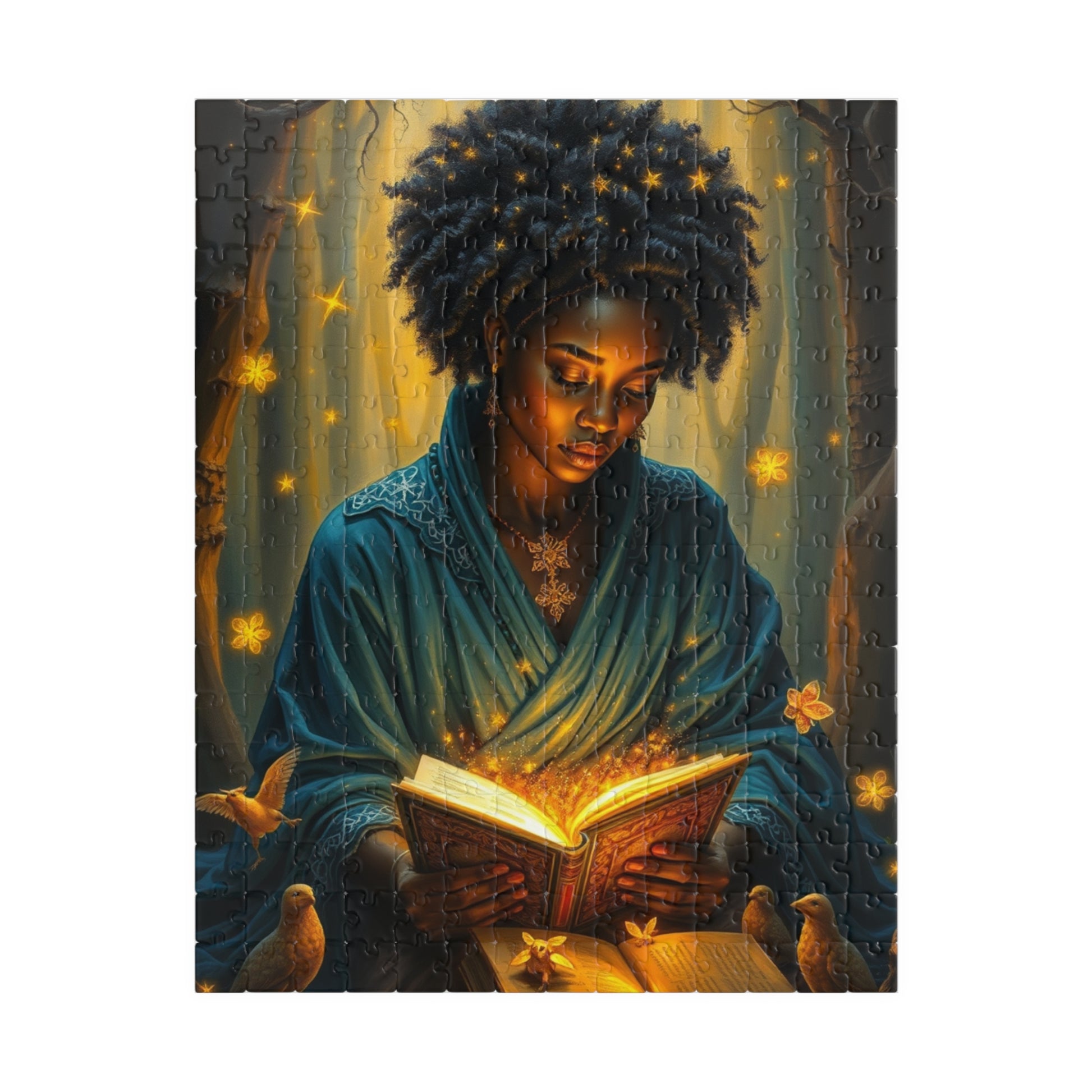 Celestial Black Woman Jigsaw Puzzle, African American Lady in Magical Forest, Negro Artwork, Unique Cultural Gift for Puzzle Lover 252 pcs (Vertical) Puzzle The Puzzle Chest