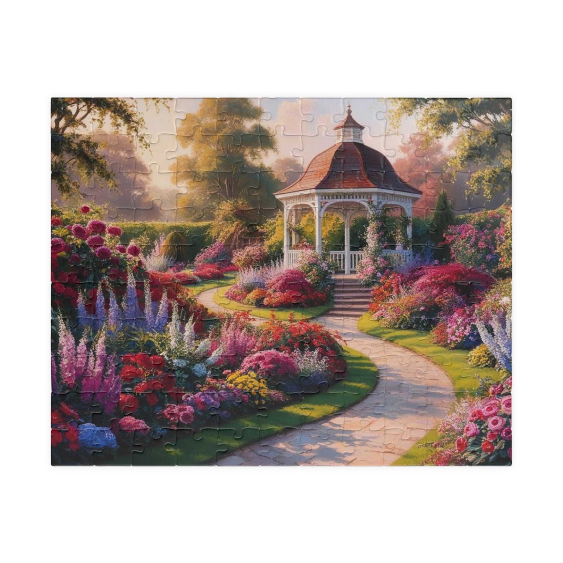 Garden Gazebo Puzzle - 110, 252, 520, 1014-piece Floral Landscape Jigsaw Game, Family Activity, Best Nature Lover Gift, Hobby 110 pcs (Horizontal) Puzzle The Puzzle Chest