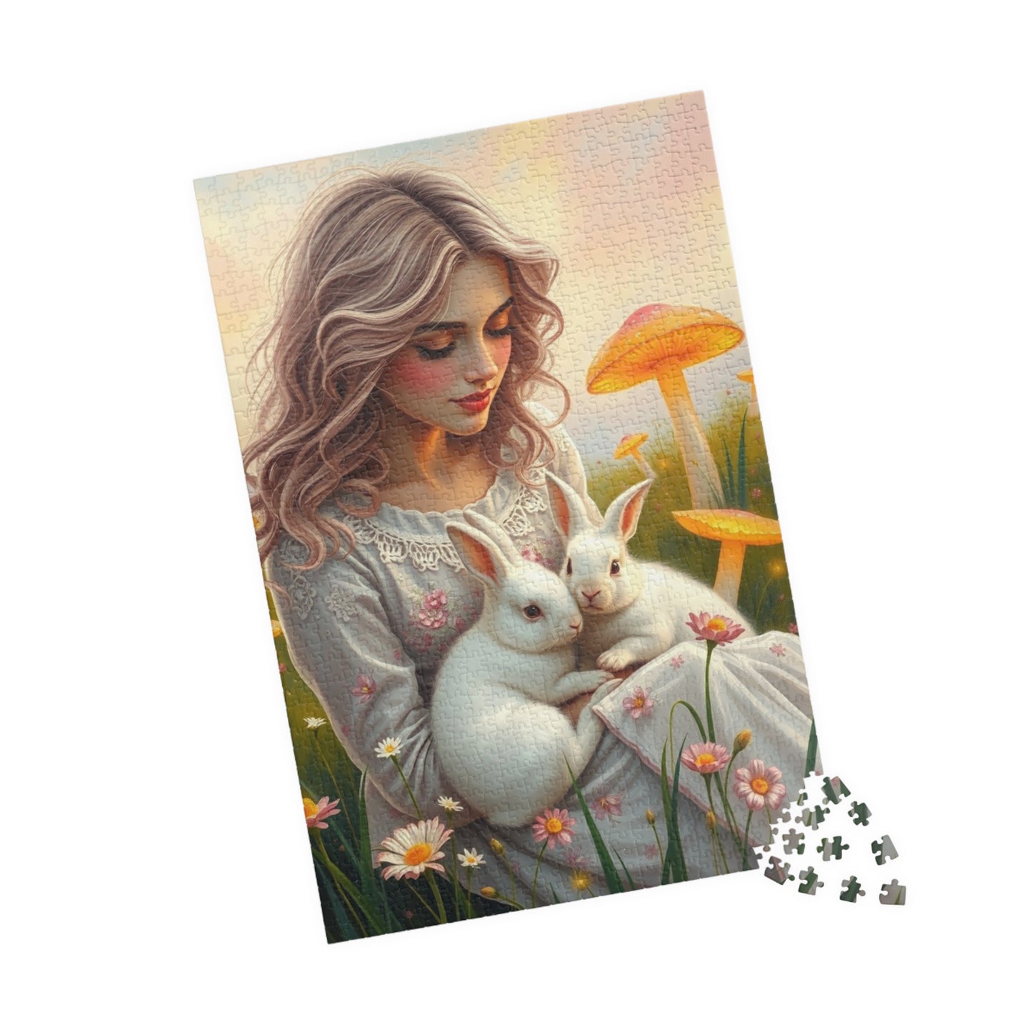 Whimsical Bunny Jigsaw Puzzle, Woman in Nature Theme, Puzzle Lover Gift for Friend Family Game Night or Solo Fun, Rabbit Art Animal Artwork Puzzle The Puzzle Chest