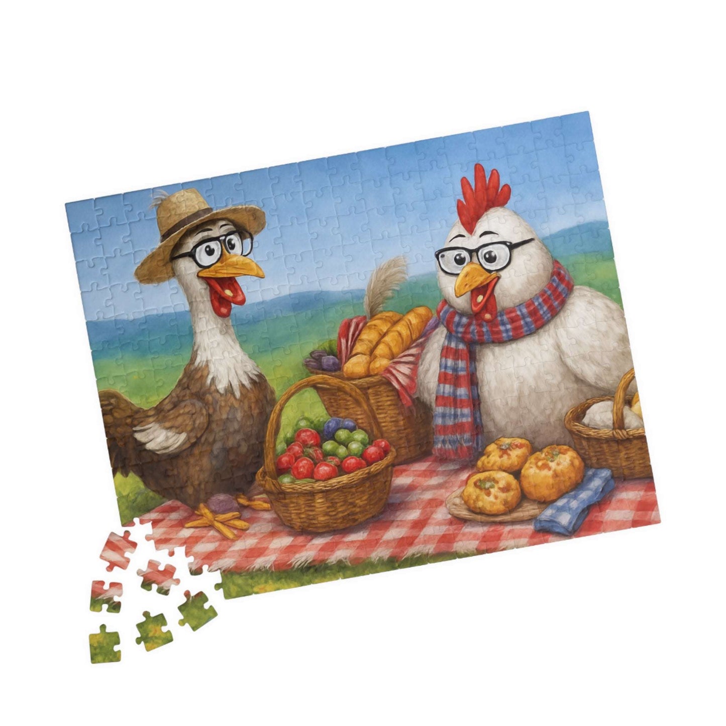 Farmyard Friends Jigsaw Puzzle - Chicken Picnic Scene, Perfect for Family Game Night, Cozy Evenings, Solo Fun, Holiday Birthday Gifts Puzzle The Puzzle Chest