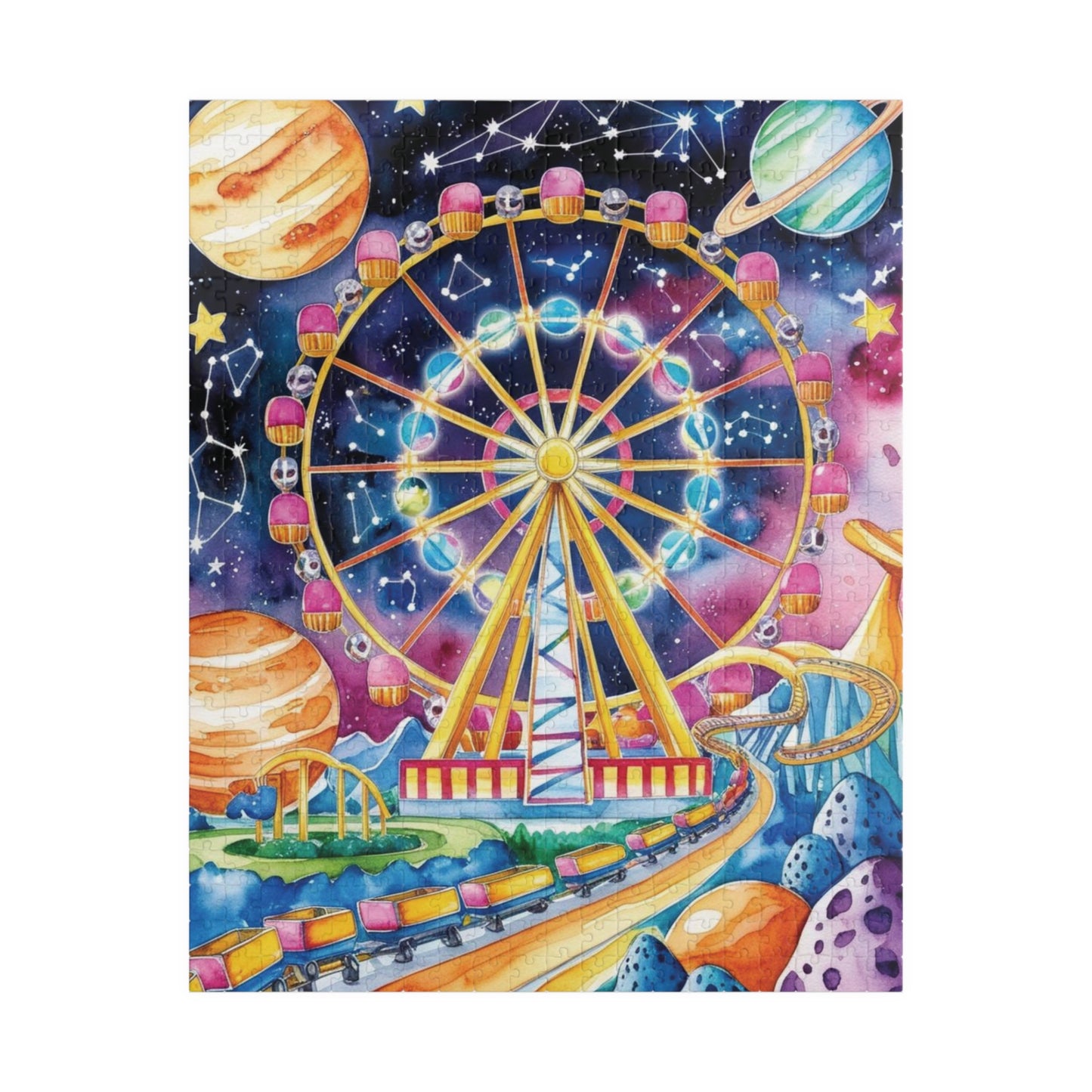 Jigsaw Puzzle - Surreal Carnival in Space, Trippy Design, 110 252 520 1014-piece, Fun Activity Adult Hobby, Family Game Night, Mindful Hobby 520 pcs (Vertical) Puzzle The Puzzle Chest