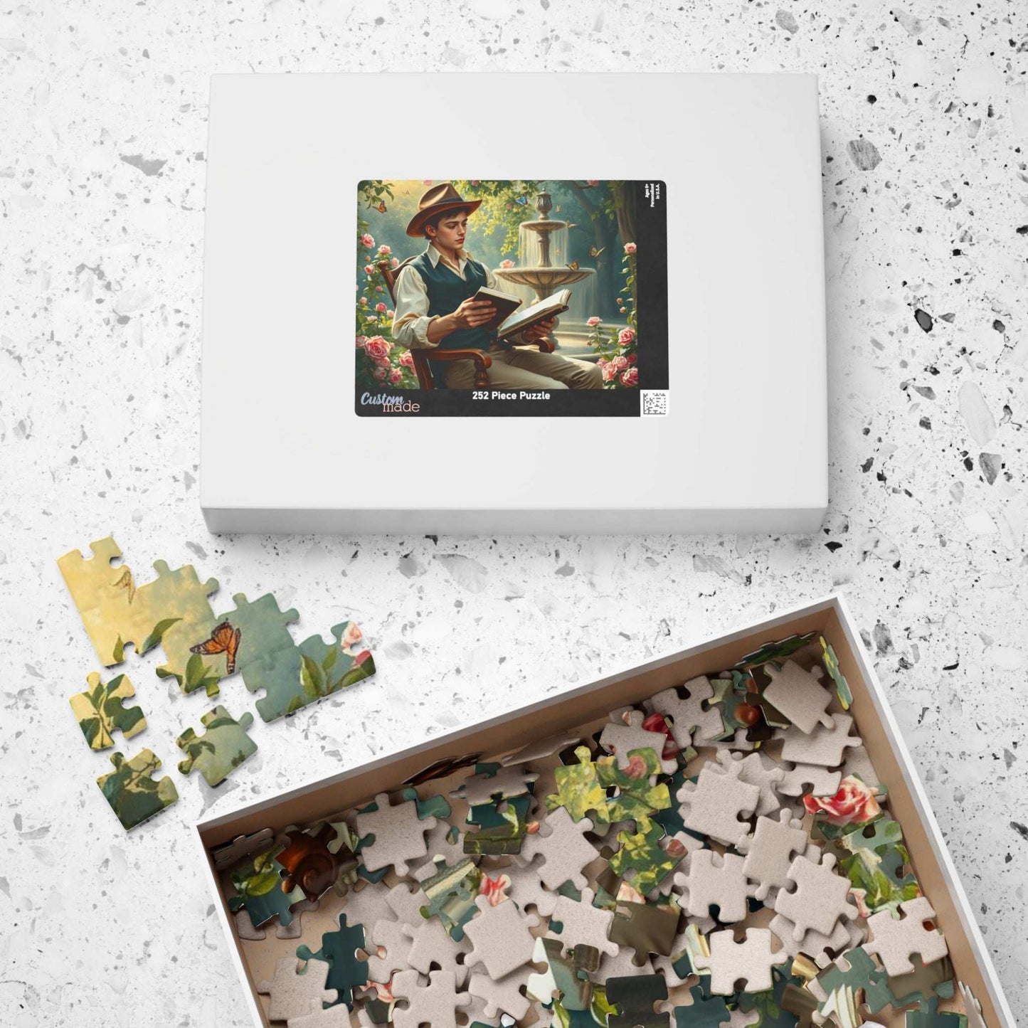 Victorian Garden Sketch Jigsaw Puzzle - 19th-Century Young Male Artist in a Blooming Rose Garden Puzzle The Puzzle Chest